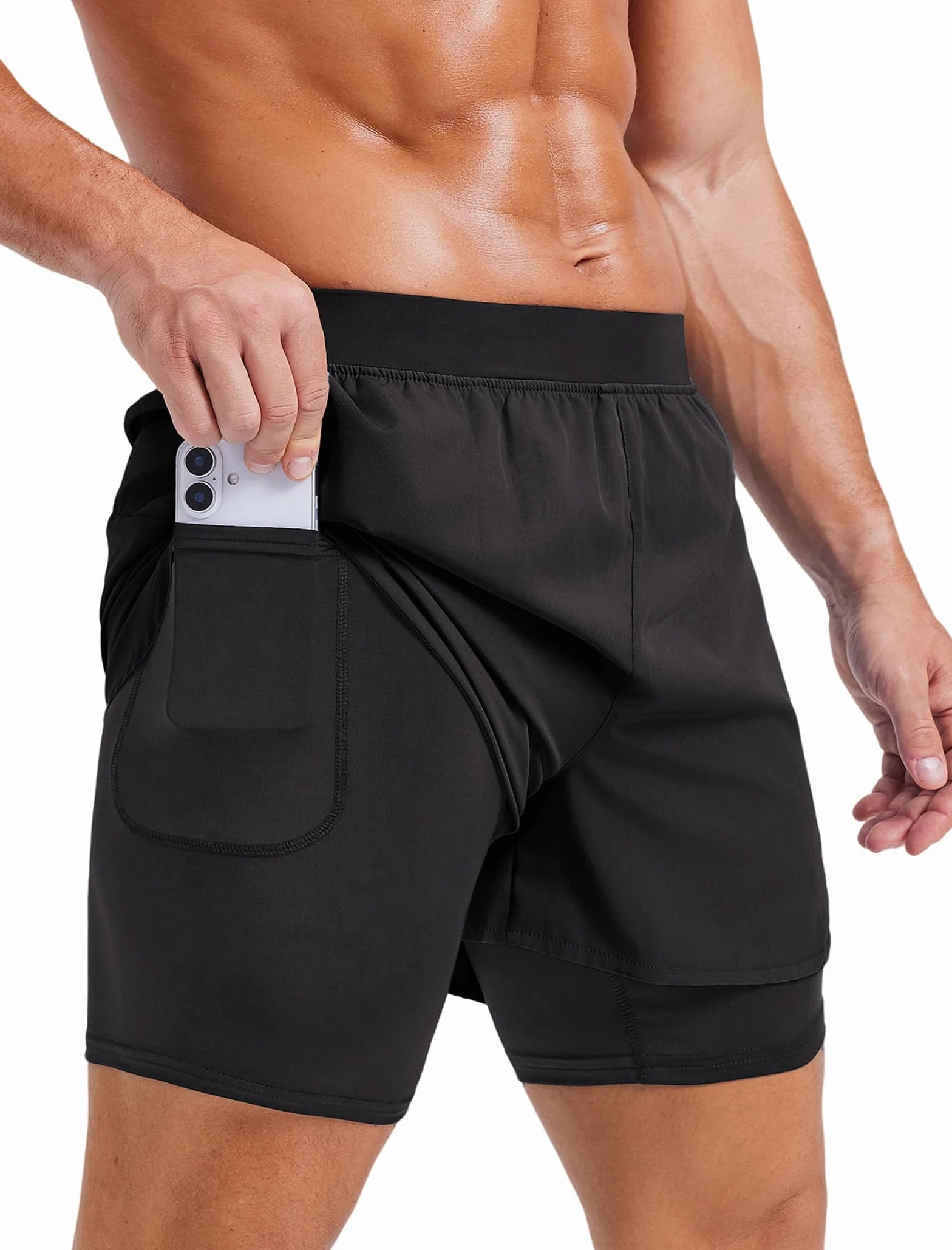 PINSPARK Herren Sport Shorts 2 in 1 Laufshorts mit Kompressionsshorts | Schnelltrocknende, atmungsaktive Marathon-Shorts, geeignet für Sommer-Fitness, Laufen, Wandern, Surfen und Radfahren