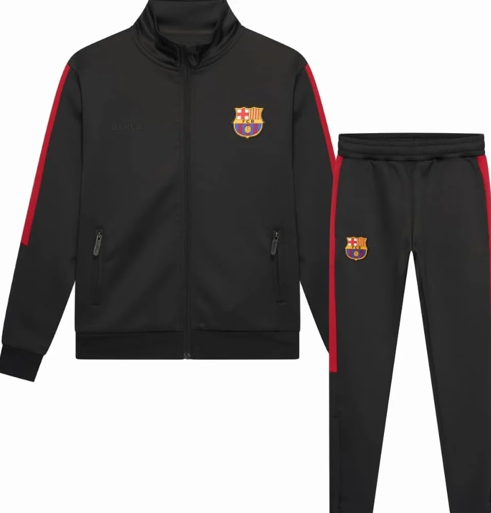 FC Barcelona Trainingsanzug Schwarz für Kinder - Größe 116 bis 164 - Schwarzer Barca Trainingsanzug Kids - Offizielles Produkt