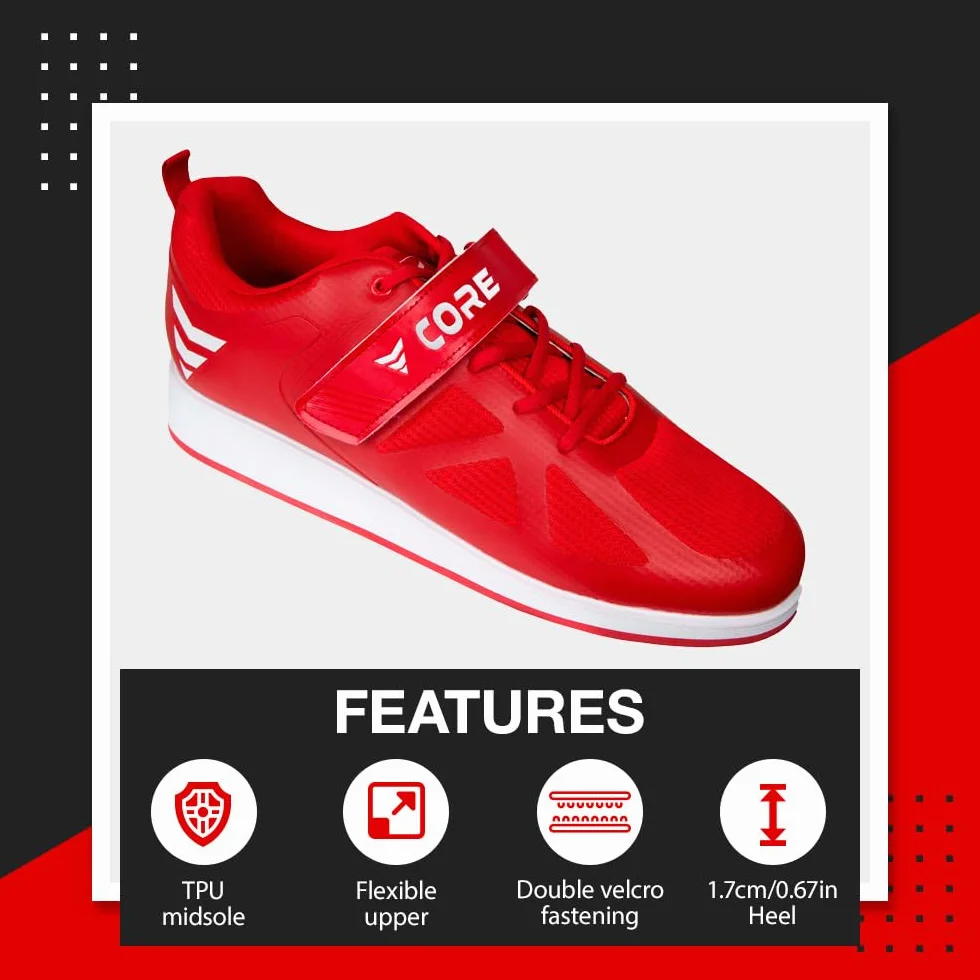 Nordcore Gewichtheberschuhe, Powerlifting Schuhe, Gewichtheberschuhe für Herren und Damen, Shoes for Weightlifting and Bodybuilding, Squat Schuhe, Gewichtheber Schuhe, Kreuzheben Schuhe Rot