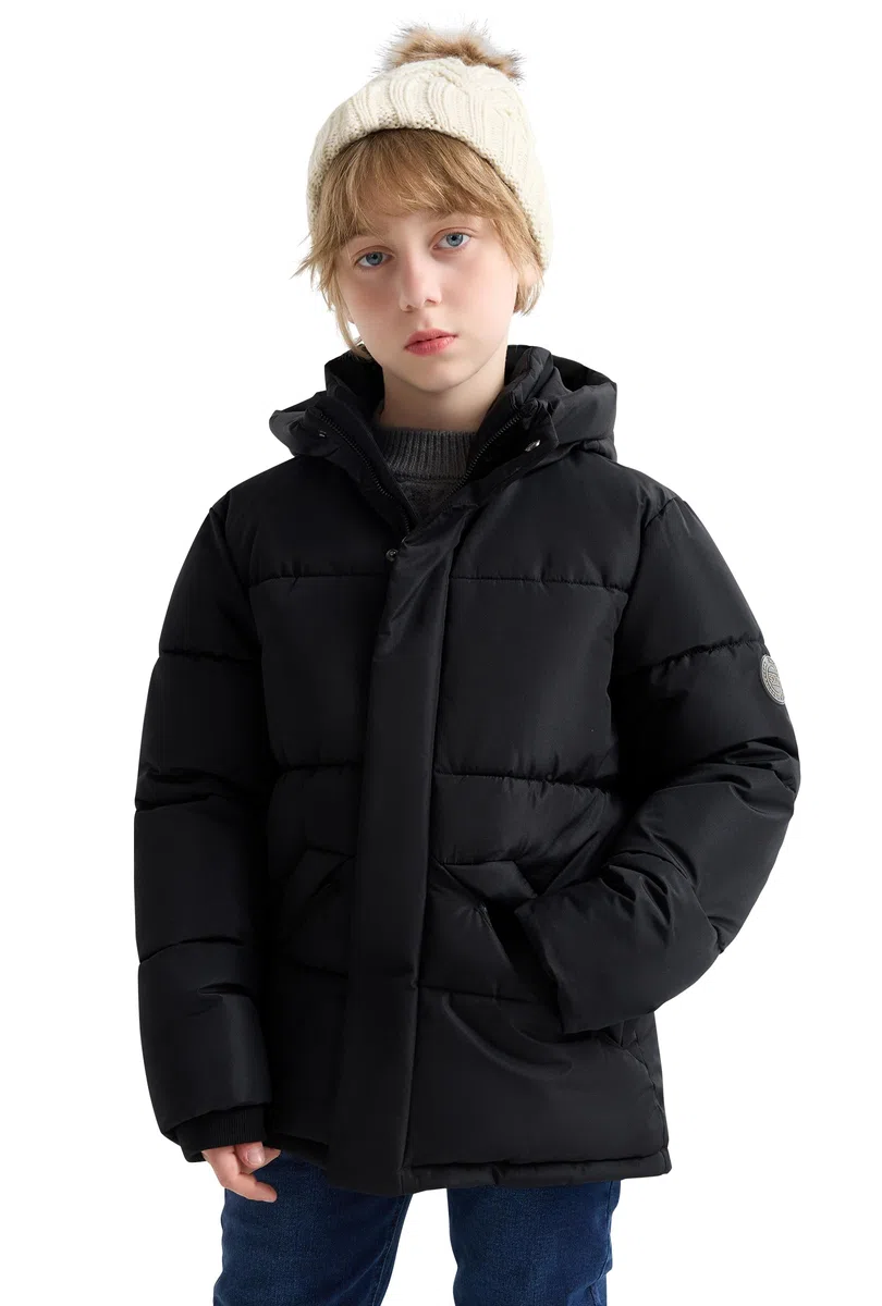 SOLOCOTE Große Jungen Winter Dicke Mäntel Kinder Puffy Fleece Schwergewicht Wasserabweisende Jacke mit Kapuze Gerippten Bündchen und Taschen für Kinder