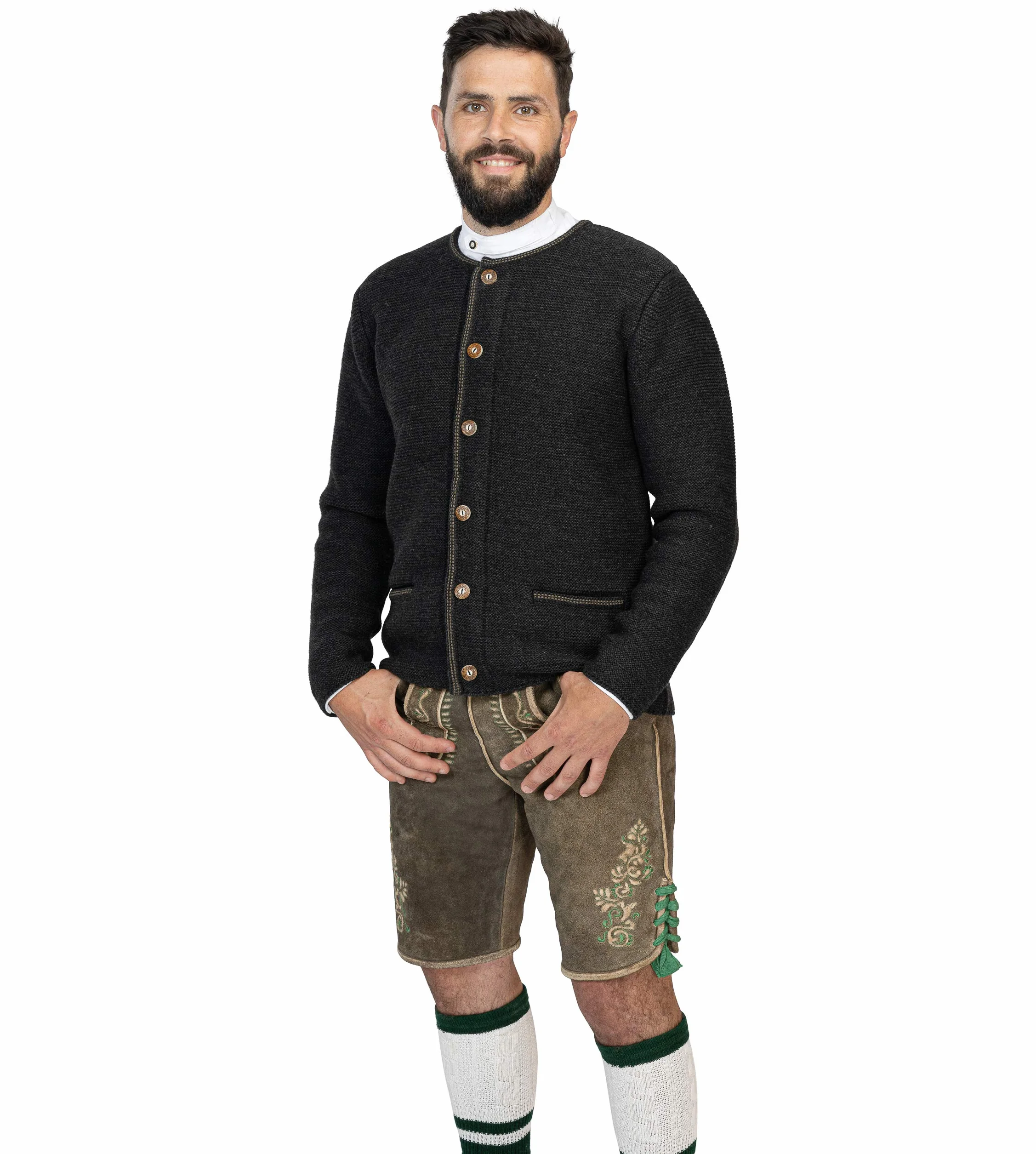 Schöneberger Trachten Couture Hochwertige Herren Strickjacke Anton - Trachtenjacke aus Wolle - Cardigan Jacke in Braun oder Blau - Anton