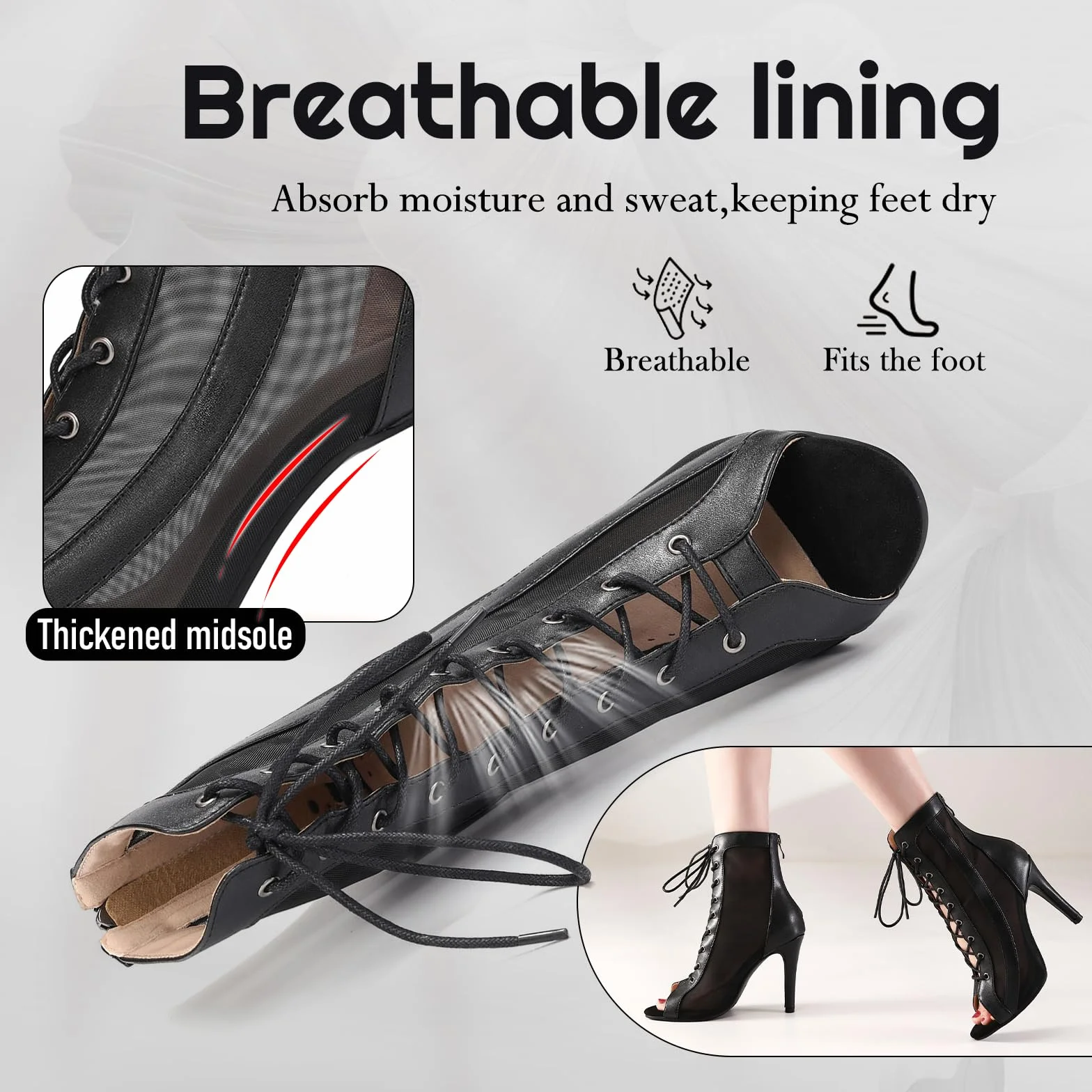 Tanzstiefel Damen Latein Stöckelabsatz Schnürstiefel für Jazztanz Absatz Party Leistung Tanzschuhe