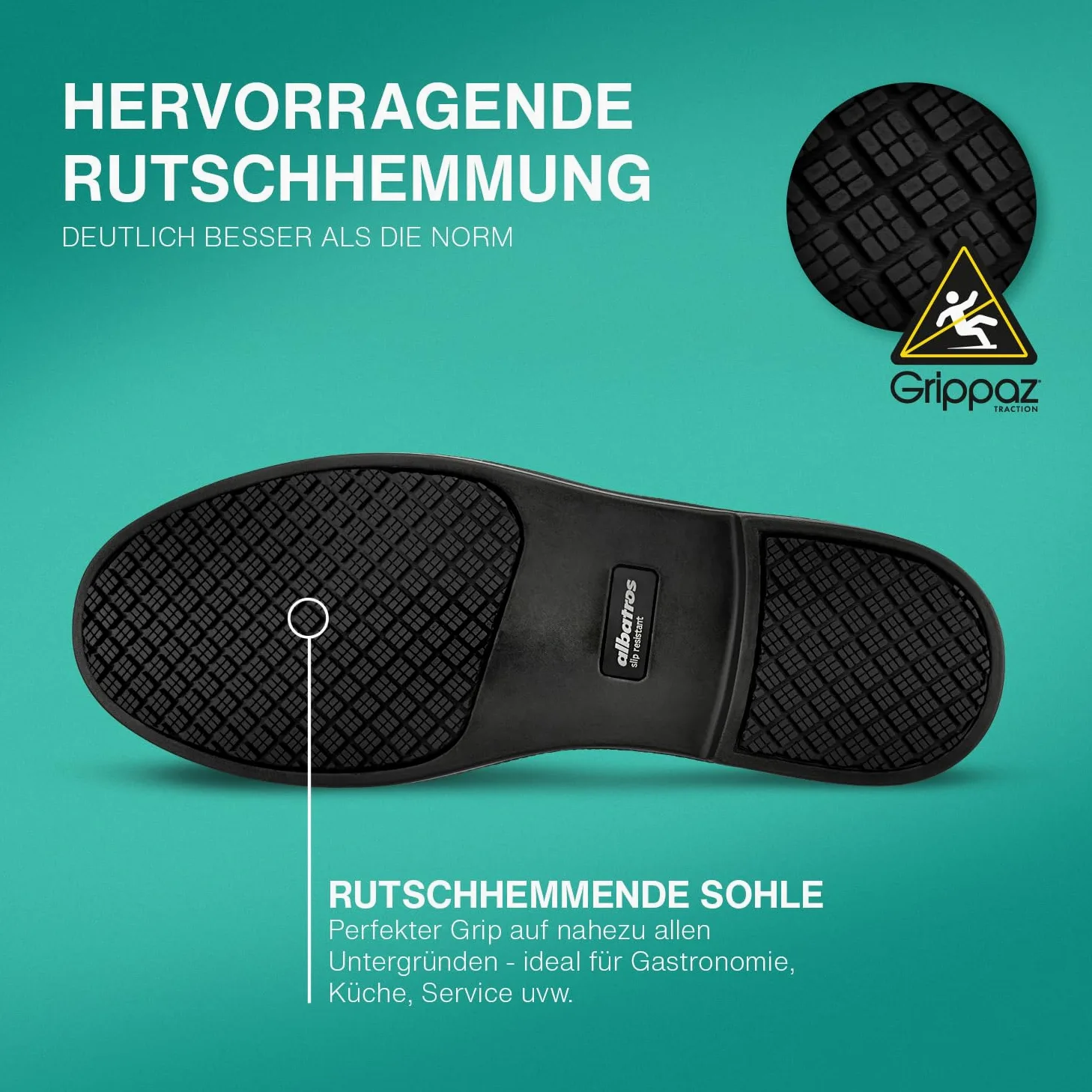 ALBATROS Eaton Rutschhemmende Berufsschuhe – rutschfeste, O1 Arbeitsschuhe für Damen und Herren, sehr leicht - Non-Slip Schuh – ideal für Alltag, Beruf und Catering Schwarz