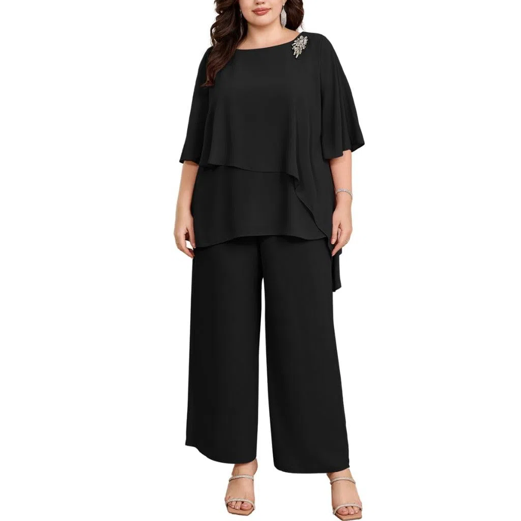 Hanna Nikole Hosenanzug Damen Große Größen Hosenanzug Damen Festlich Elegant Damen Zweiteiler Elegant Festlich Große Größen Zweiteiler Damen ElegantSchwarz 54
