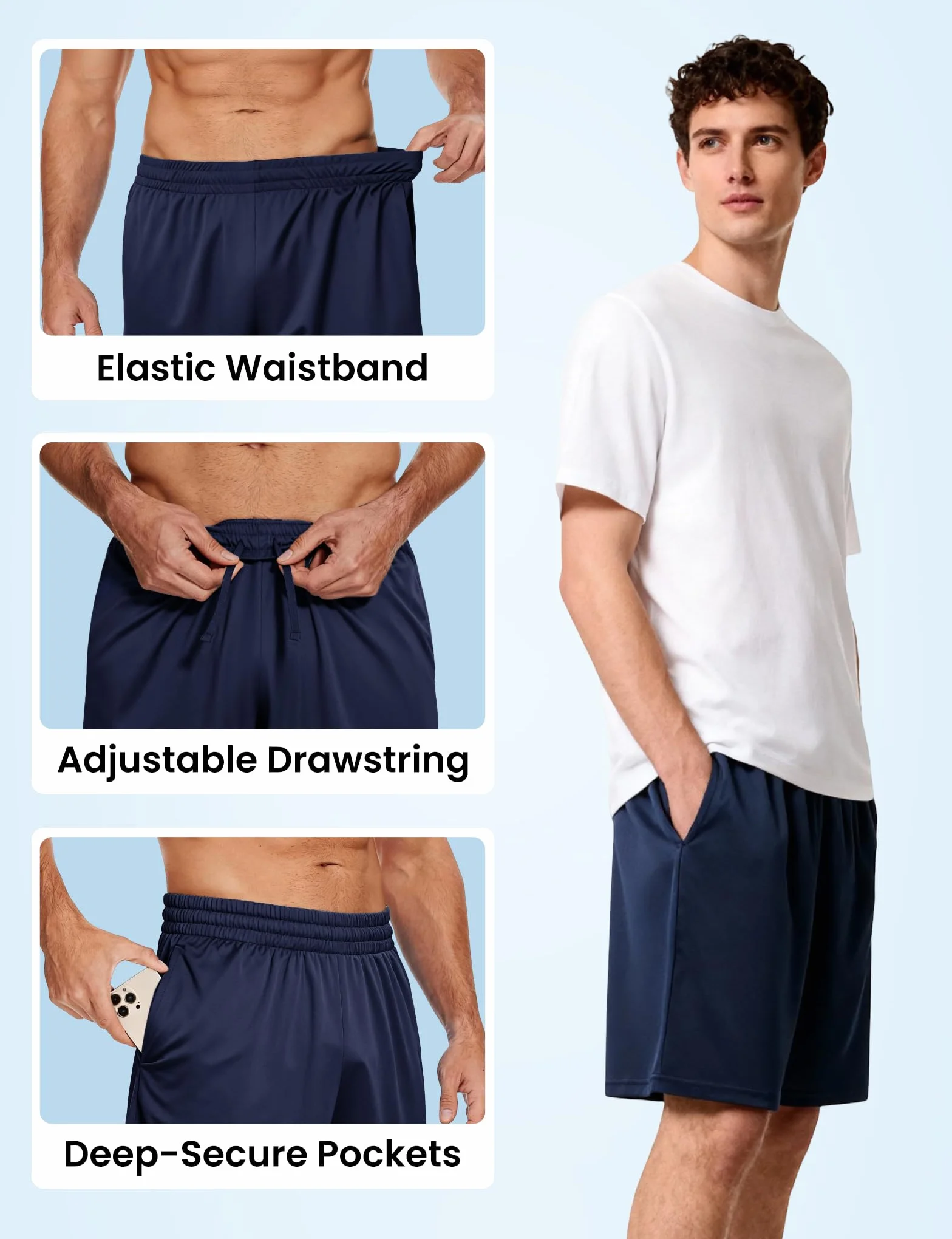 3er-Pack Sporthose Herren Kurz Gym Sporthosen für Basketball fußball oder lässiges Laufen mit Taschen und elastischem Bund schnelltrocknend