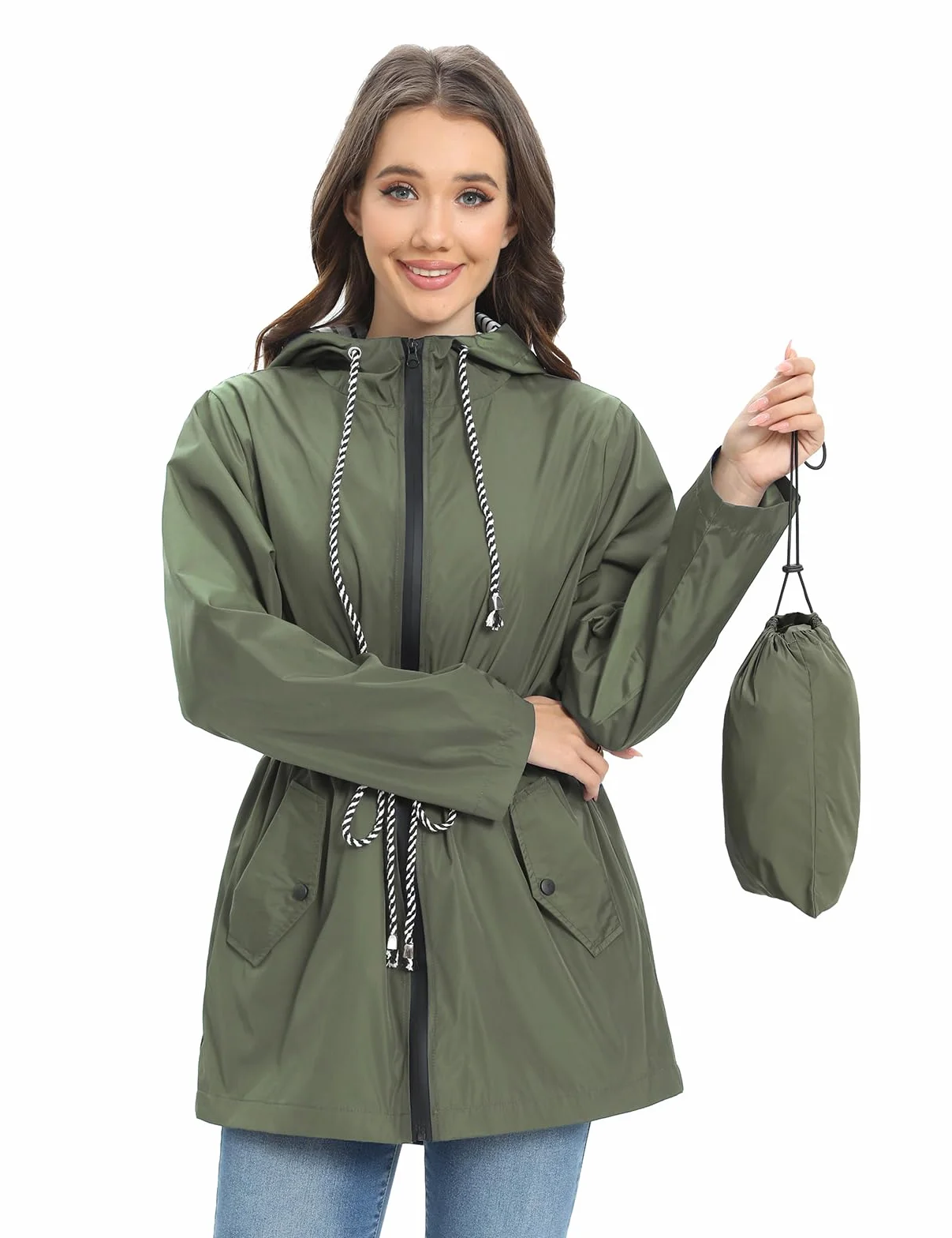 UMIPUBO Regenjacke Damen Wasserdicht Atmungsaktiv Dünne Leichte Outdoorjacke Regenmantel mit Kapuze Faltbar Wanderjacke Fahrradjacke