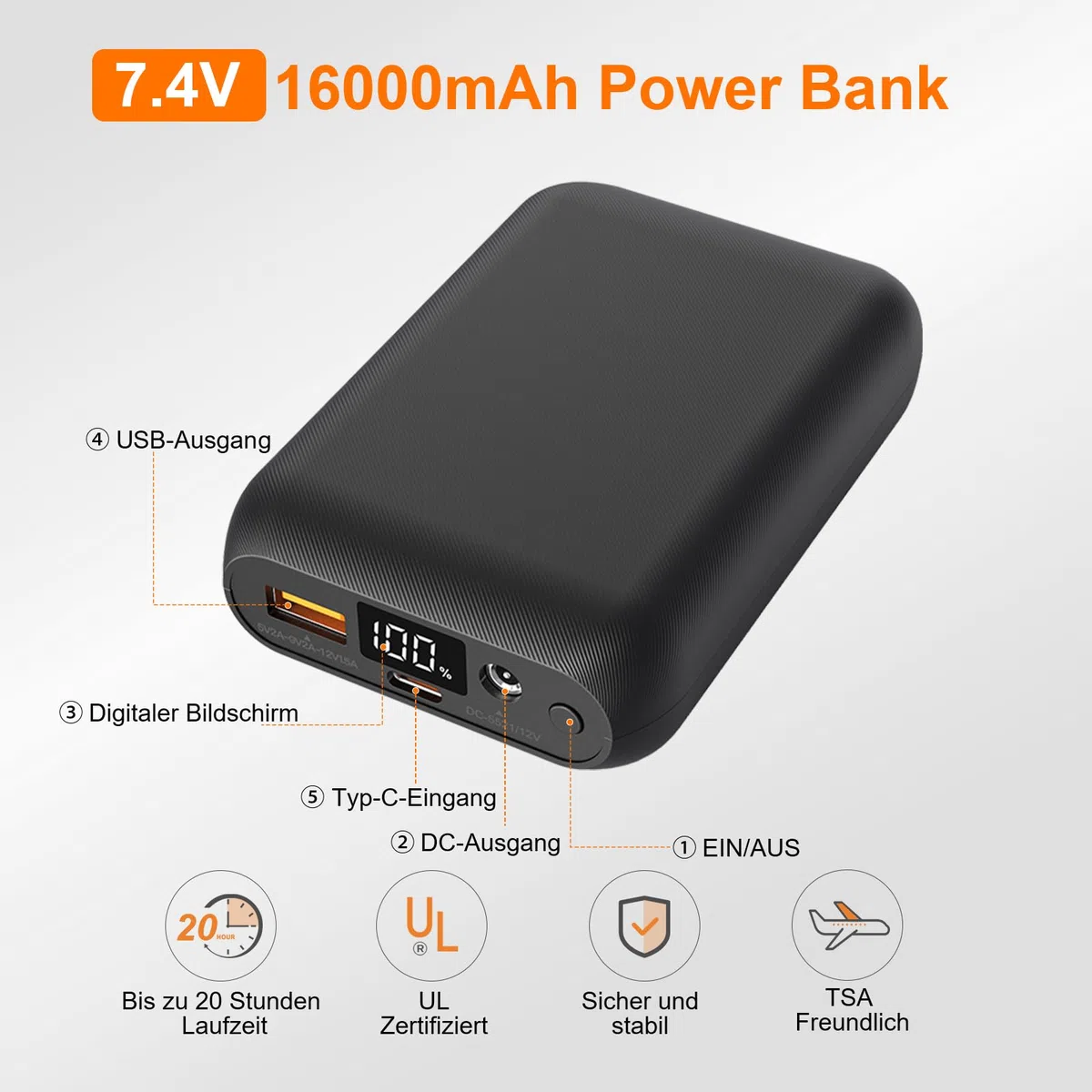 Heizweste Damen mit Powerbank 16000mAh 7.4V, Beheizte Weste, Leichte Elektrische Wärmeweste, Schwarz M