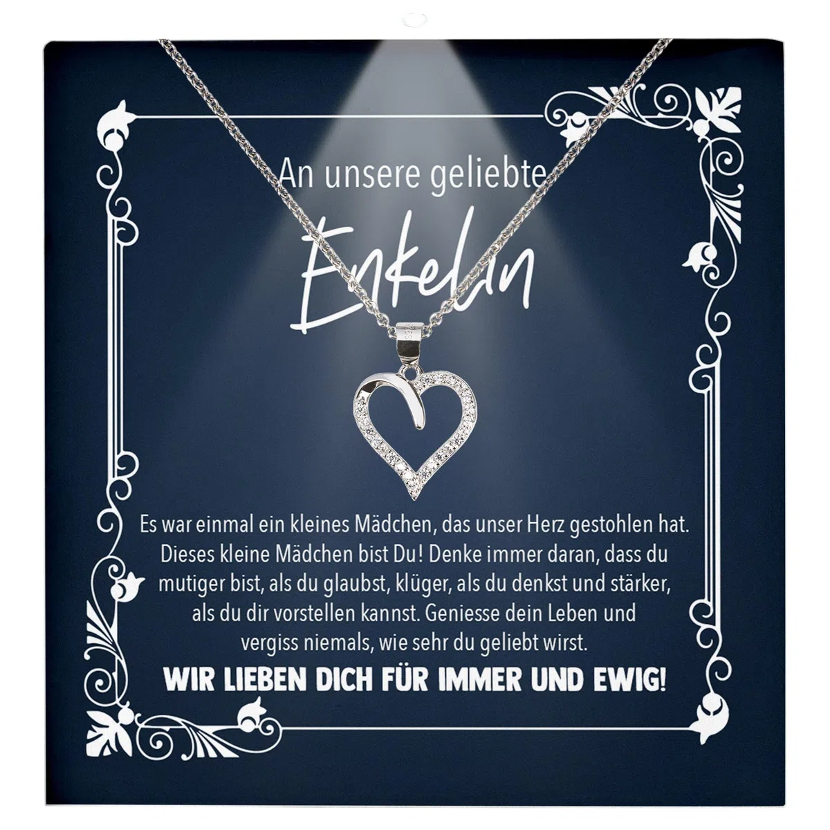Enkelin Geschenk von Oma Opa - Mädchen Schmuck Frauen Silber 925/000 Herz Halskette - Konfirmation Firmung 18. Geburtstag Weihnachten Abitur Bachelor Master - Karte Premium LED Licht Etui