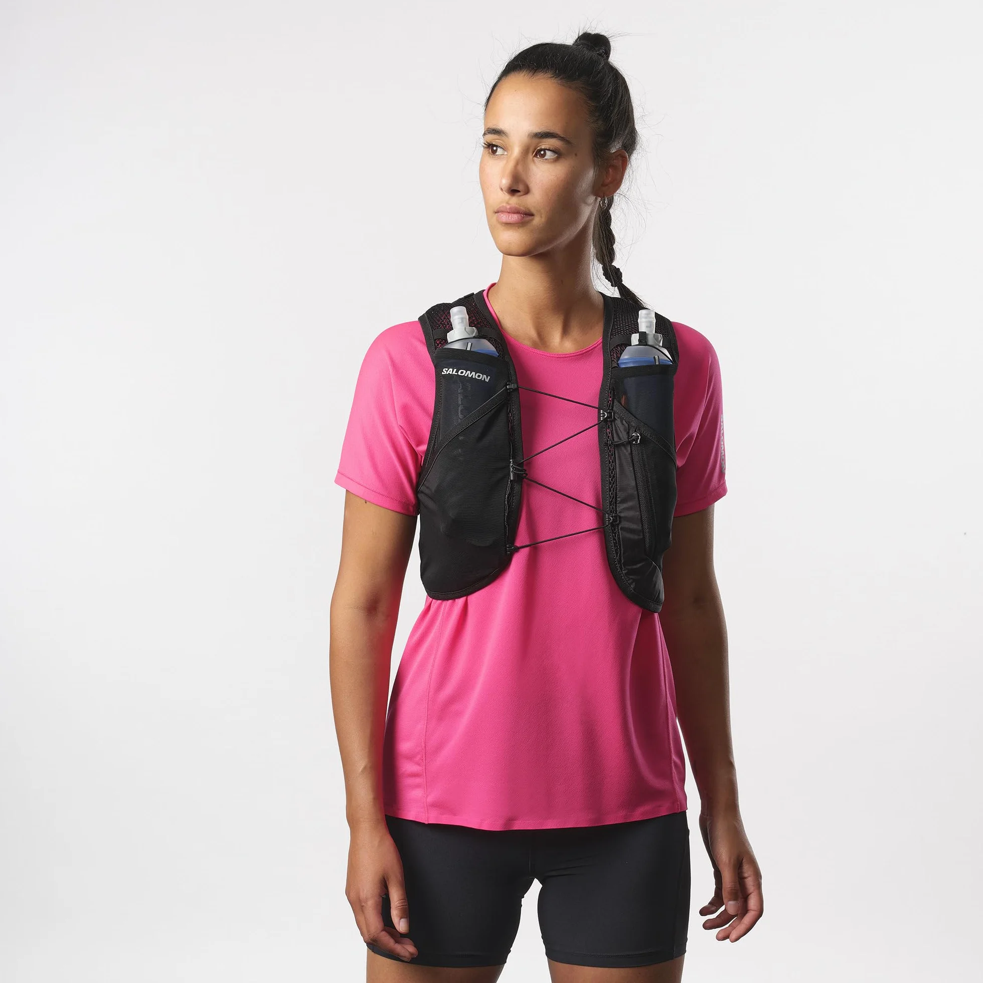Salomon Active Skin 4 ohne Flaschen, Brusttaschen mit einfacher Flüssigkeitszufuhr, Precision SensiFit Comfort, Custom Quiver-kompatible sichere Aufbewahrung, Kurze Trailrunning-Weste