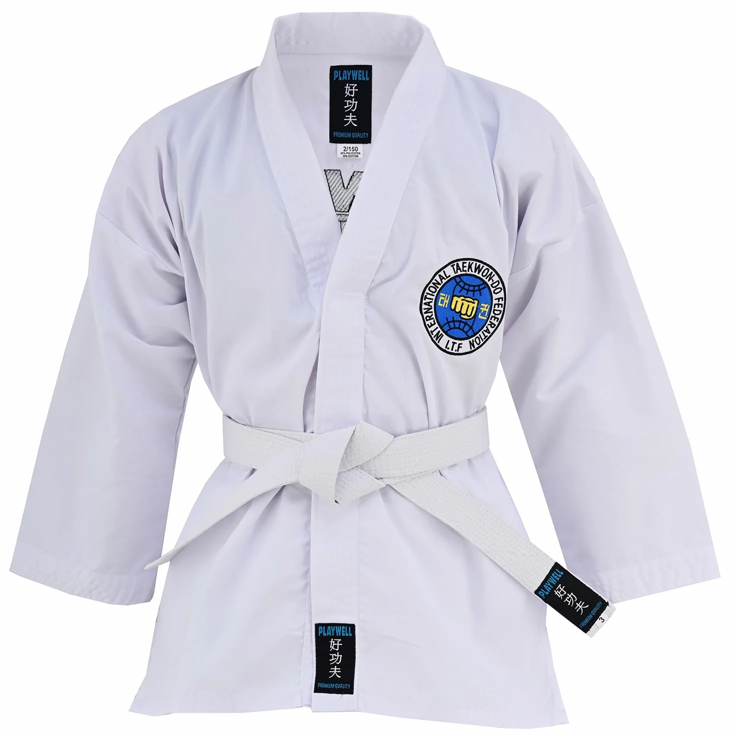 Playwell Martial Arts Itf Taekwondo Student Anzug (Uniform) - Weiß, 3/160cm
