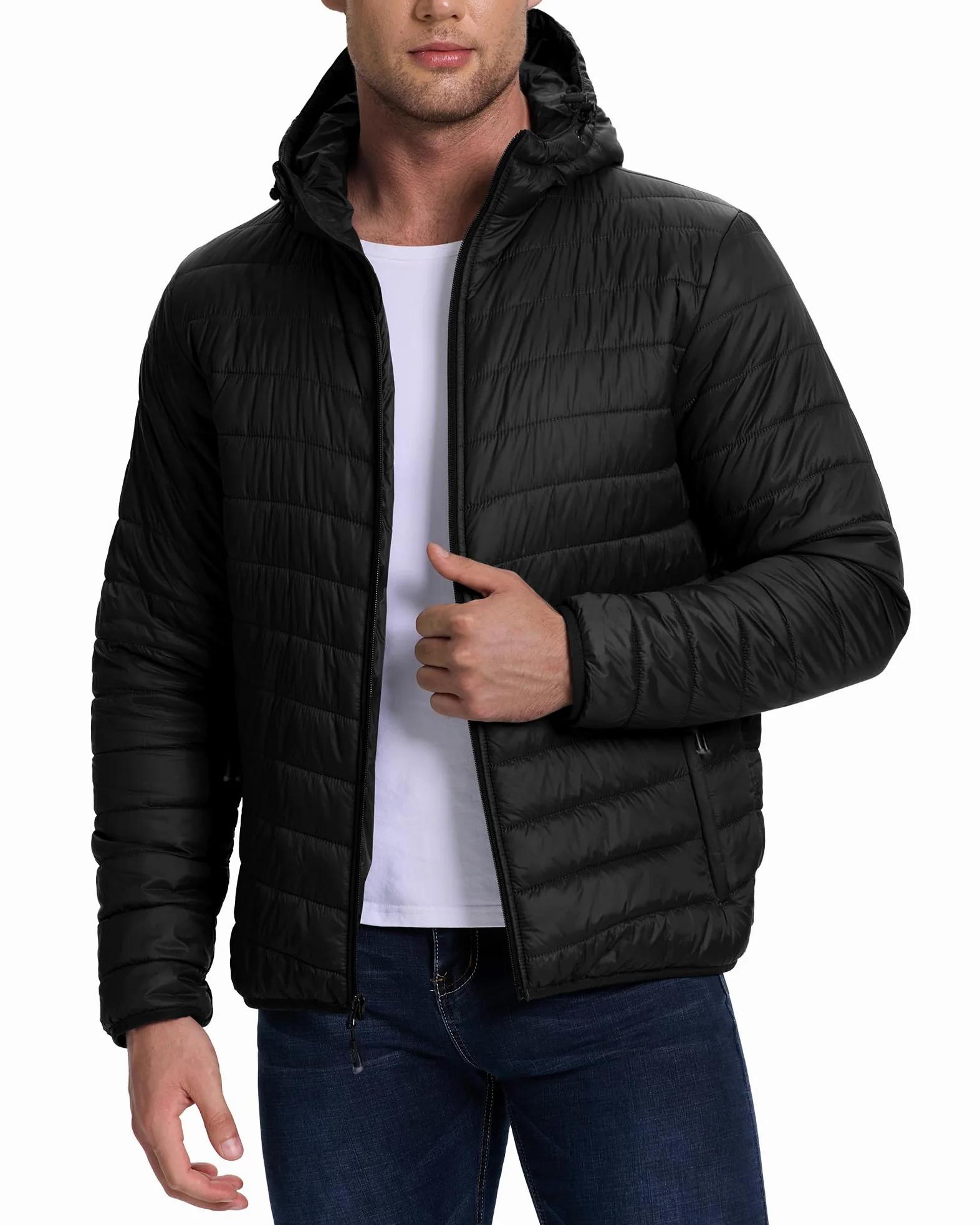 33,000ft Herren Leichte Steppjacke Outdoor Wasserbeständige Übergangsjacke Warme Winterjacke für Männer, Kapuze Wintermäntel Pufferjacke Verstaubar