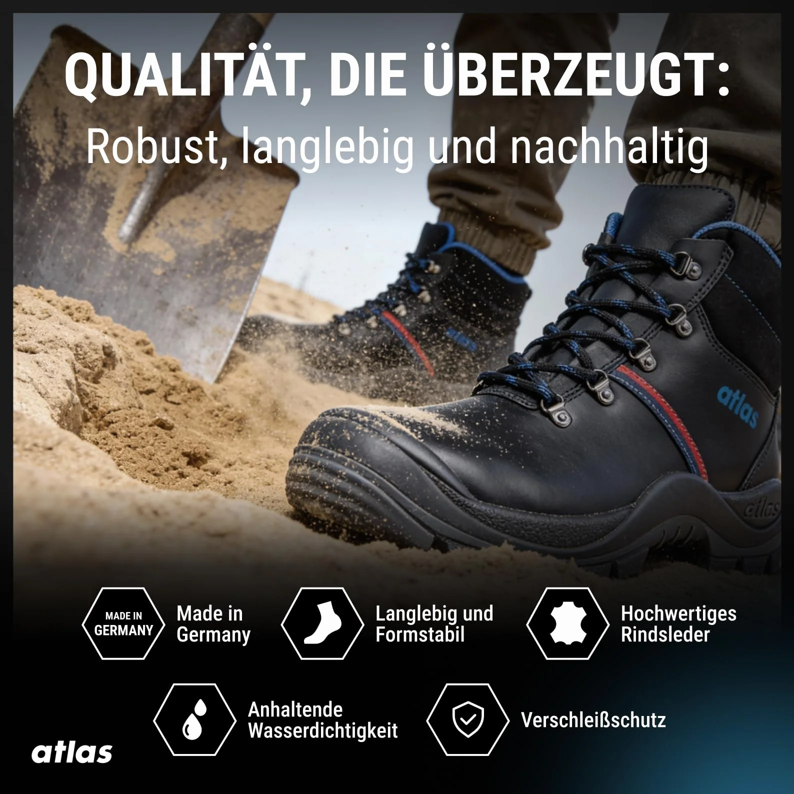 Atlas ANATOMIC BAU 500 S3 Sicherheitsschuhe, Arbeitsschuhe Herren mit Stahlkappen, Rutschfest, Wasserdicht, Weite 12