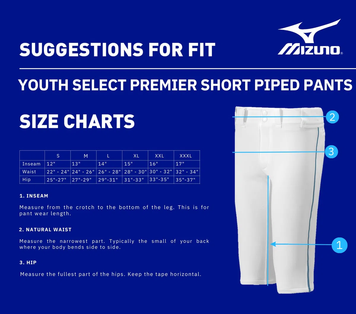 Mizuno Youth Premier kurz Paspel Hose
