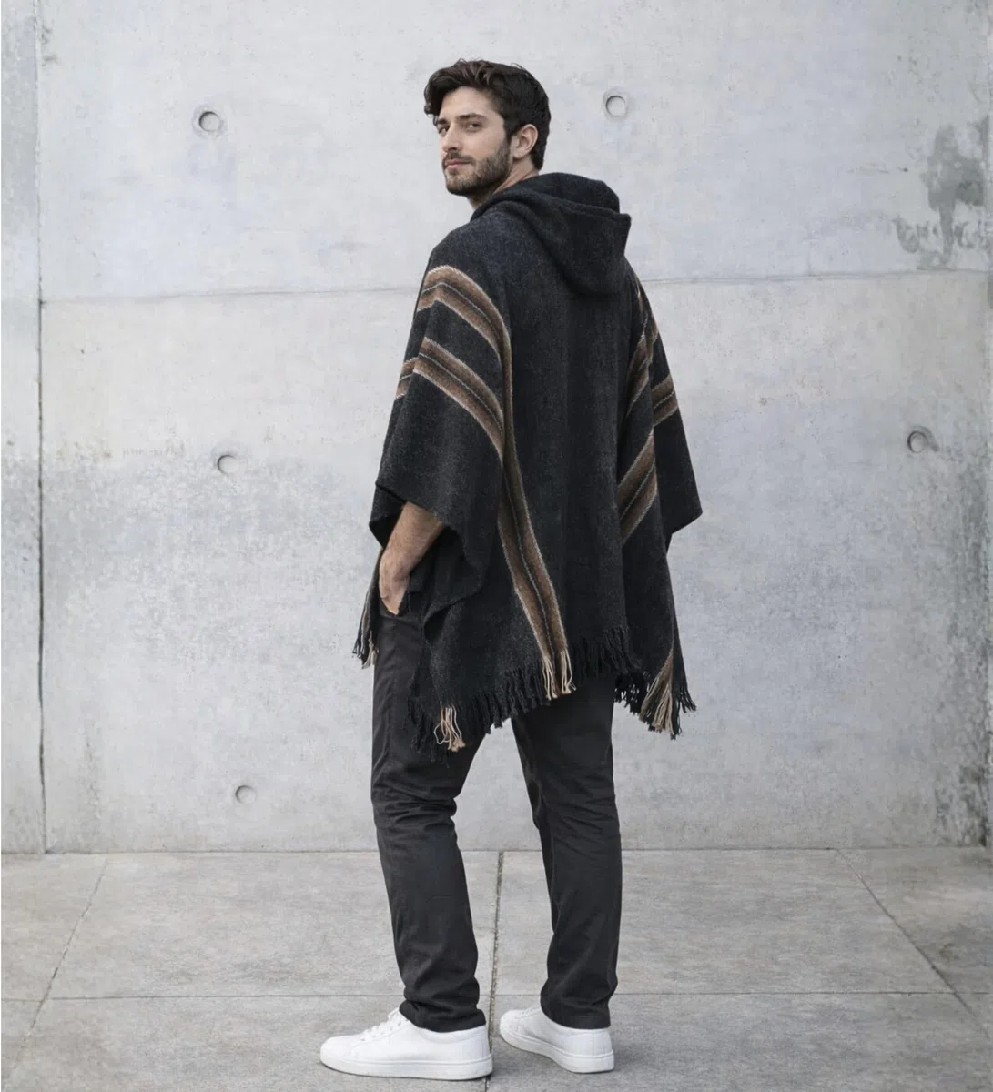 Gamboa Alpaka Wolle Poncho Herren Decke Ponchos Kapuze Cape Pancho Männer Mexikanischer Wollponcho Winter Cowboy Hippie Jacke