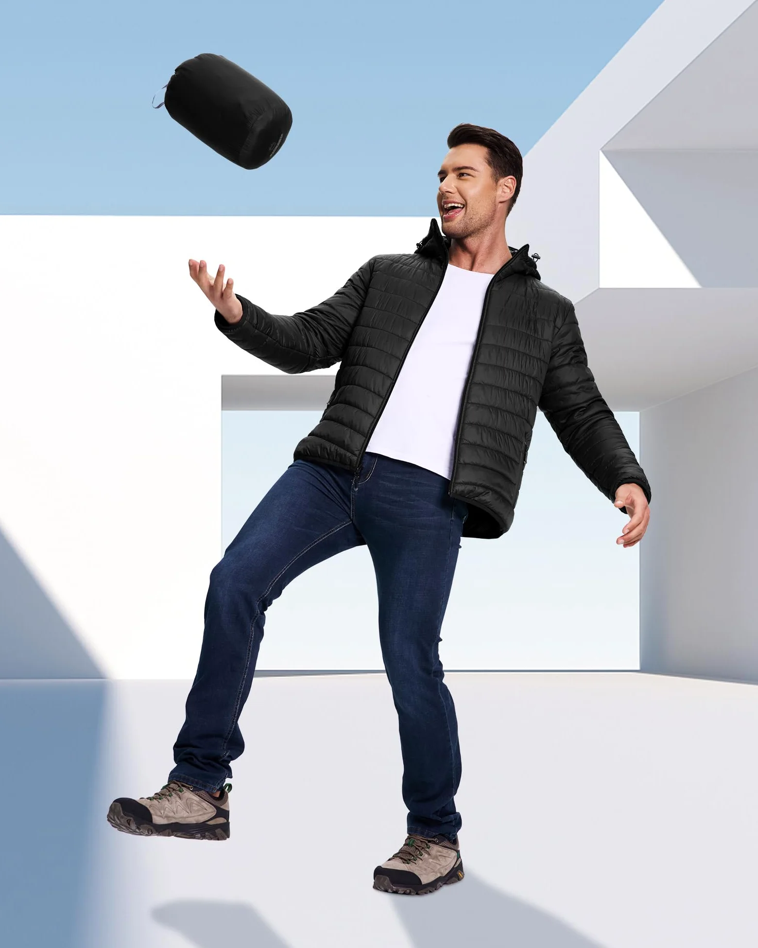 33,000ft Herren Leichte Steppjacke Outdoor Wasserbeständige Übergangsjacke Warme Winterjacke für Männer, Kapuze Wintermäntel Pufferjacke Verstaubar