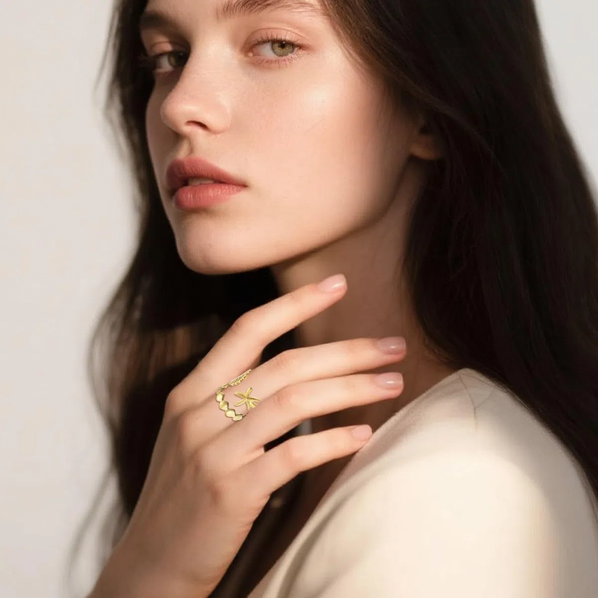 5 Stück Goldene Sommer Ringe Ocean, Seestern Muschel Ring Welle Gold Wasserfest, Muschel Ringe Gestapelt, Ginkgo Blatt Ring Edelstahl, Halb Offener ringen Sommer Schmuck Gold für Frauen und Mädchen