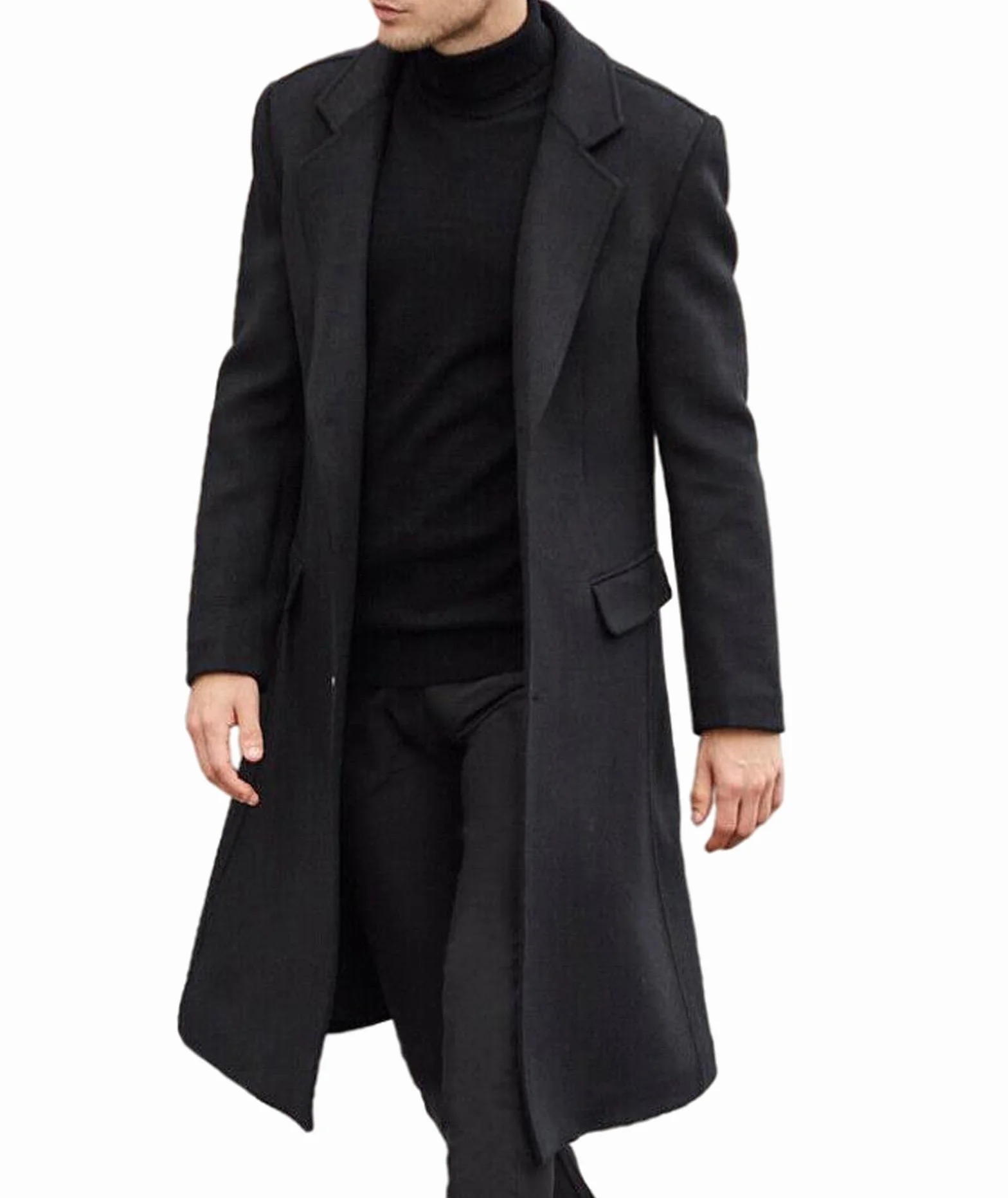 ECDAHICC Herren Casual Slim Fit Wollmantel Lange Jacke Kerbkragen Trenchcoat Einreiher Mantel Winter Warme Oberbekleidung