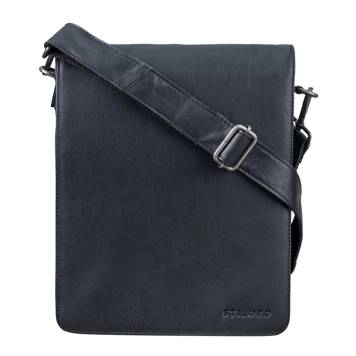 STILORD "Oxford Vintage Umhängetasche Leder Herren für 13 Zoll Tablet MacBooks und iPad Schultertasche Herrentasche Messenger Bag Echtleder DIN A4 Farbe:schwarz