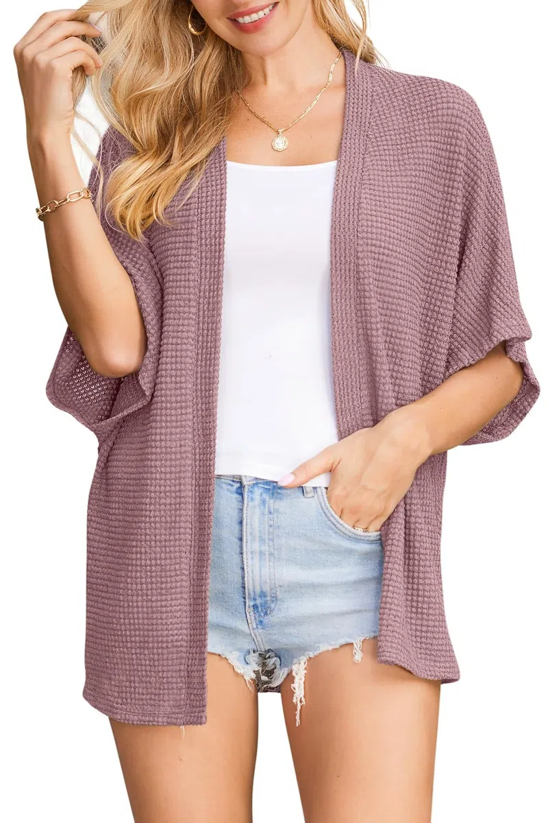 STYLEWORD Strickjacke Damen Leichte Kurzarm Sommer Cardigan Strand Cover Up Kimono Casual Strickmantel