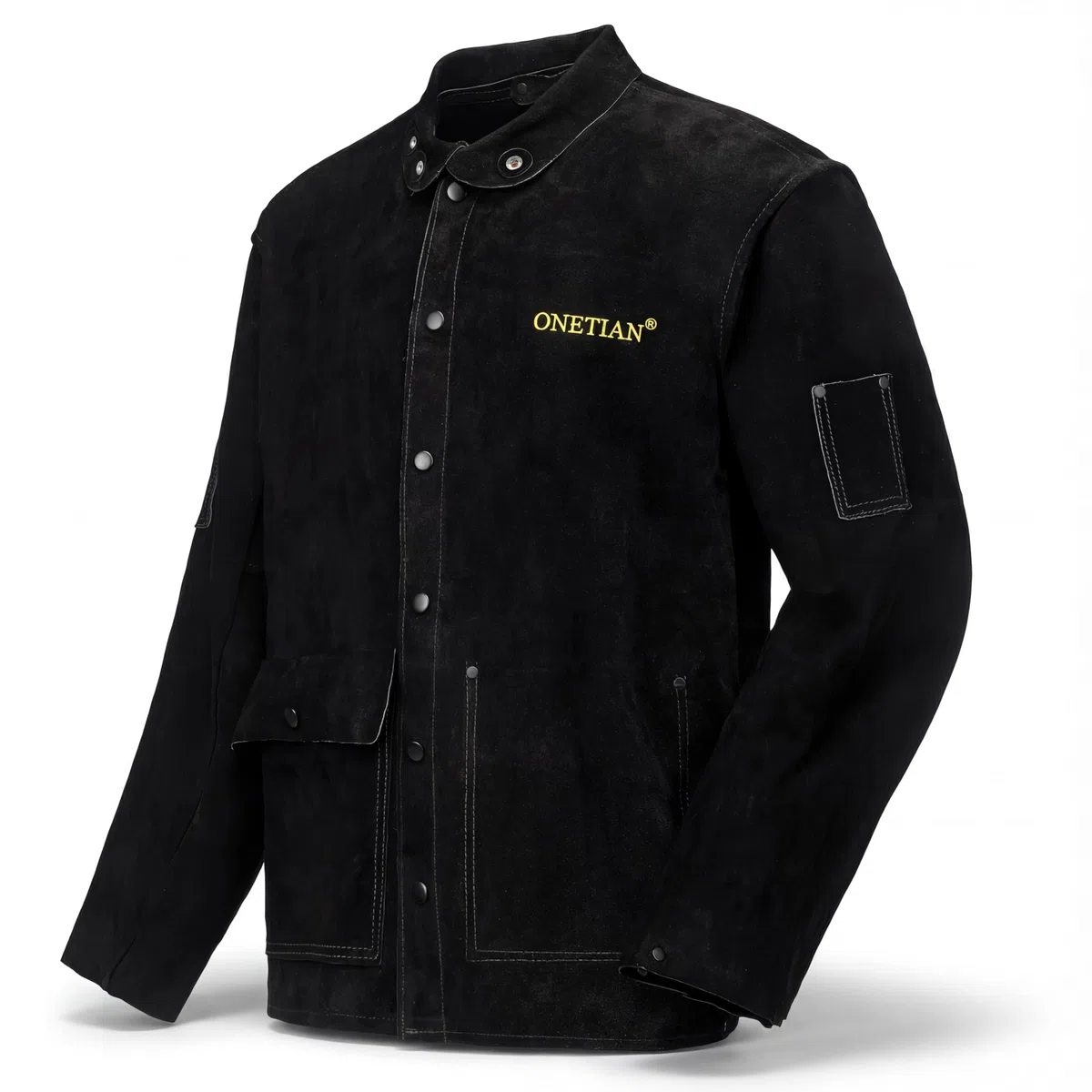 Schwarze Schweißerjacke aus Leder, Schweißer Schutzkleidung, FR Arbeitssicherheitsjacke, Hitzebeständig und Flammenresistent