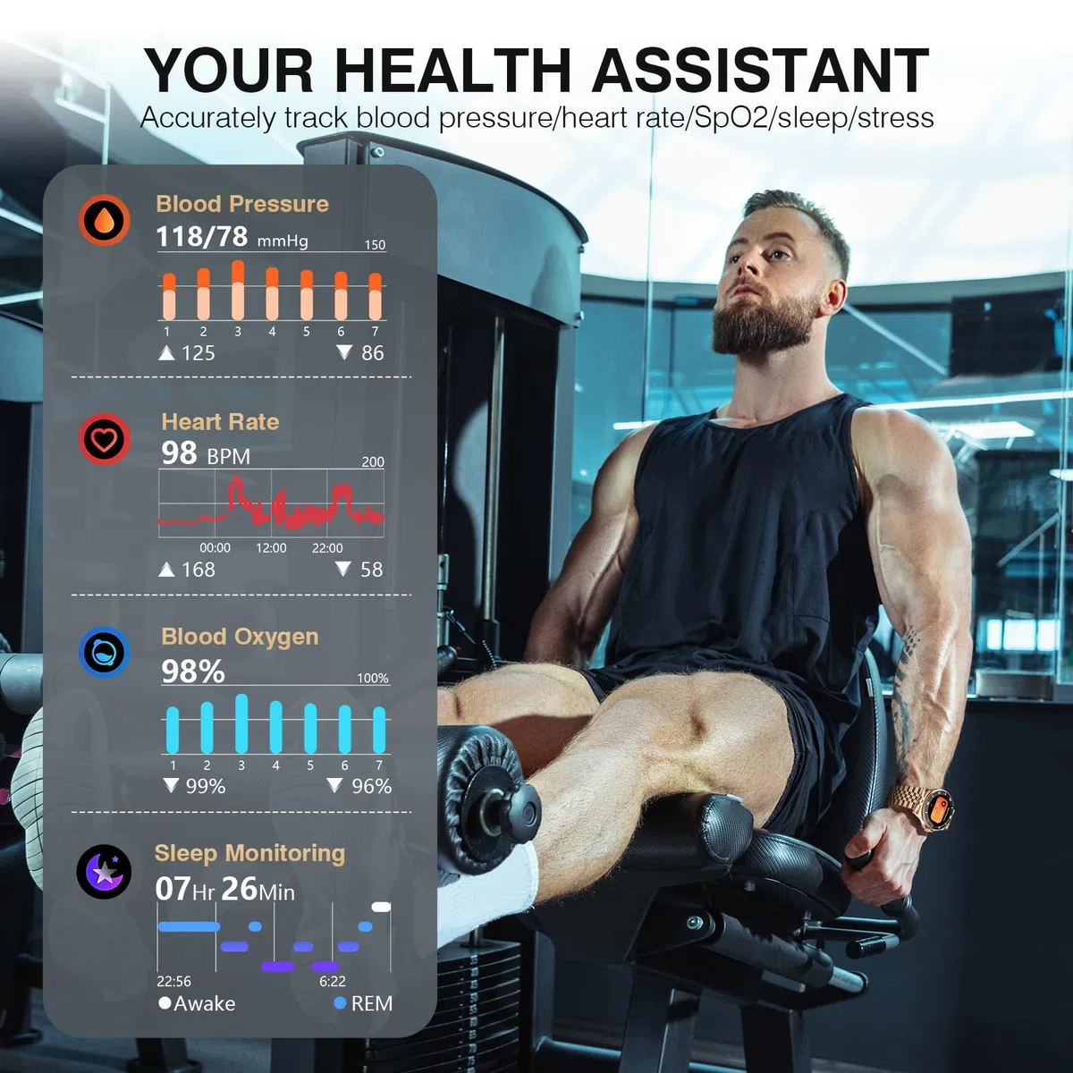 2025 AI Smartwatch Herren Rund, 1.19" Smart Watch mit Anrufe tätigen/Empfangen, 107 Sportmodi Fitnessuhr mit Herzfrequenz/Schrittzähler/Schlafmonitor, Wasserdicht Sportuhr für Android iOS, Gold