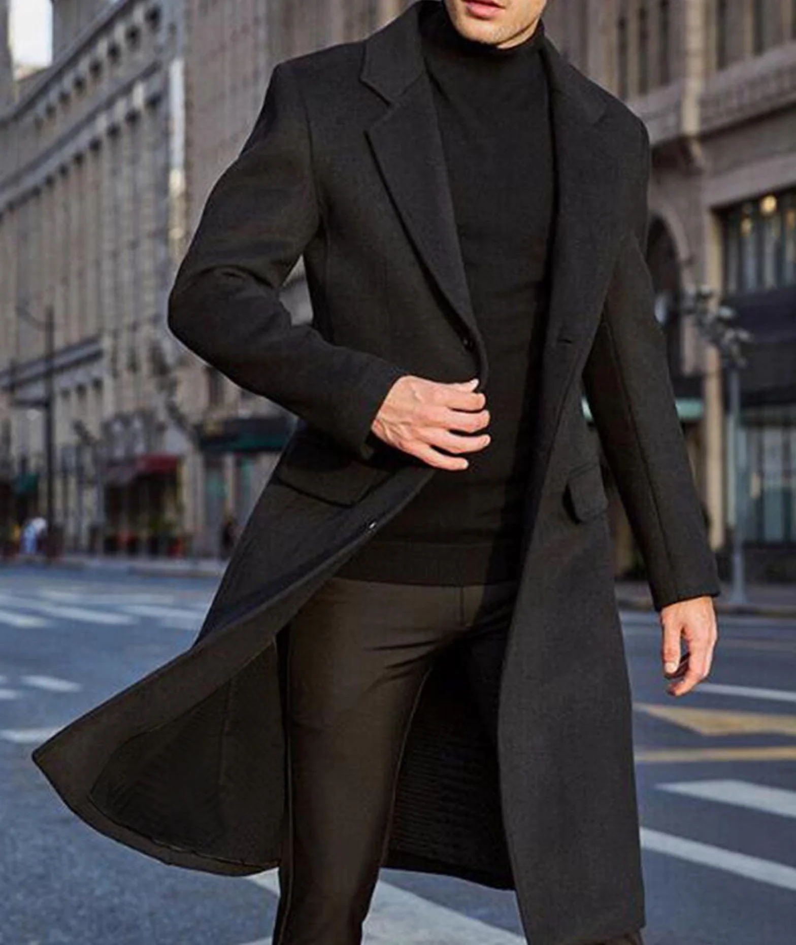 ECDAHICC Herren Casual Slim Fit Wollmantel Lange Jacke Kerbkragen Trenchcoat Einreiher Mantel Winter Warme Oberbekleidung