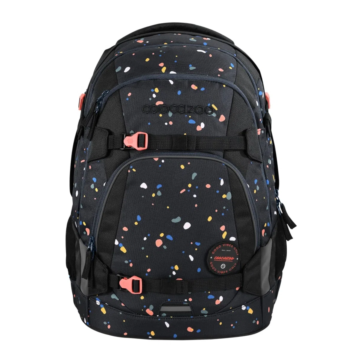 Coocazoo Schulrucksack-Set MATE „Sprinkled Candy“ 3-teilig, schwarz, ergonomischer 30L Tornister, mit Brust- und Hüftgurt für Kinder ab der 5. Klasse, inkl. Mäppchen und Geldbörse