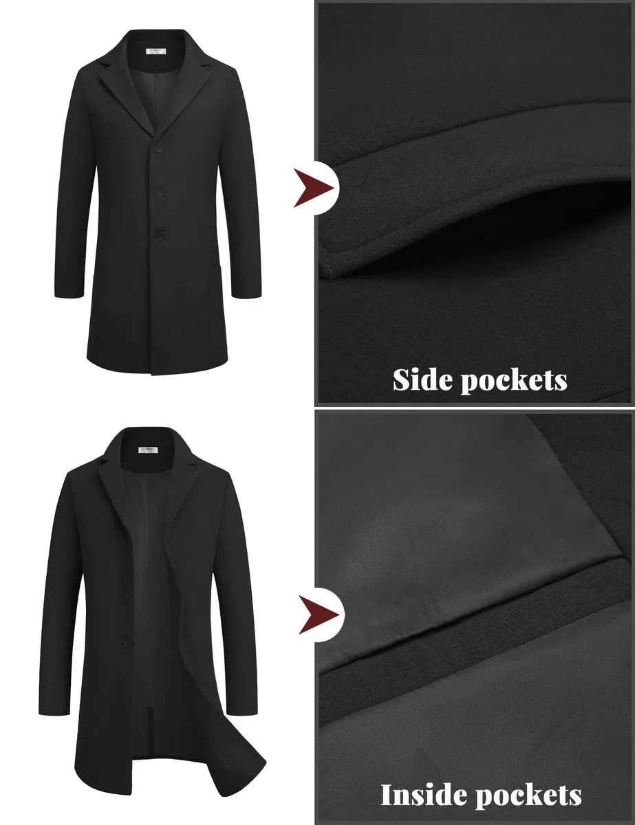 COOFANDY Herren Mantel Wintermantel Warm Herrenmantel Reverskragen Business Mantel Trenchcoat Winterjacke mit Taschen