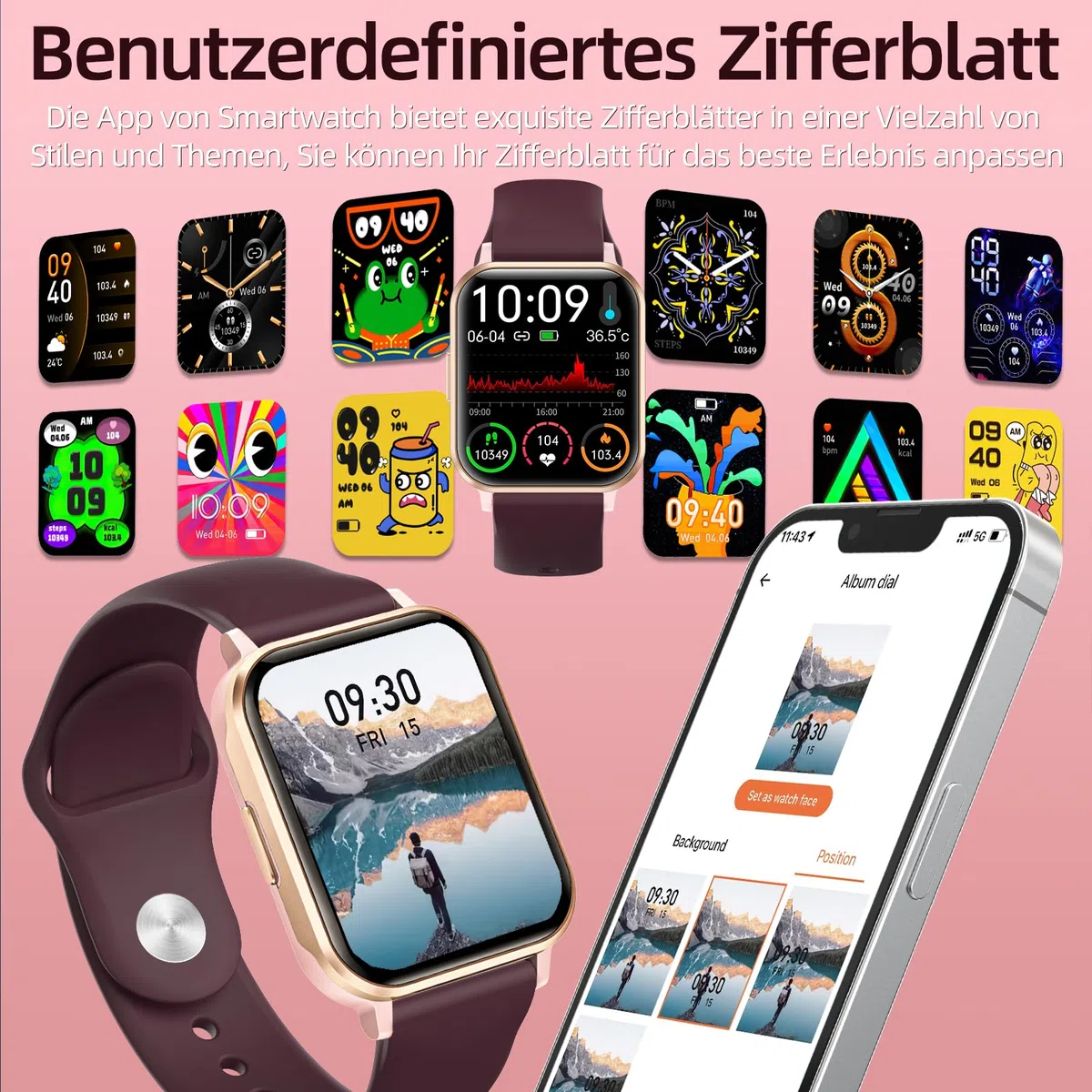 Gardien Smartwatch Damen Herren mit Telefonfunktion, 1.83’’ Fitness Armbanduhr Fitnessuhr Smart Watch Uhr mit 100+ Sportmodi Pulsuhr SpO2-Monitor Schlafmonitor Schrittzähler Stoppuhr für iOS Android