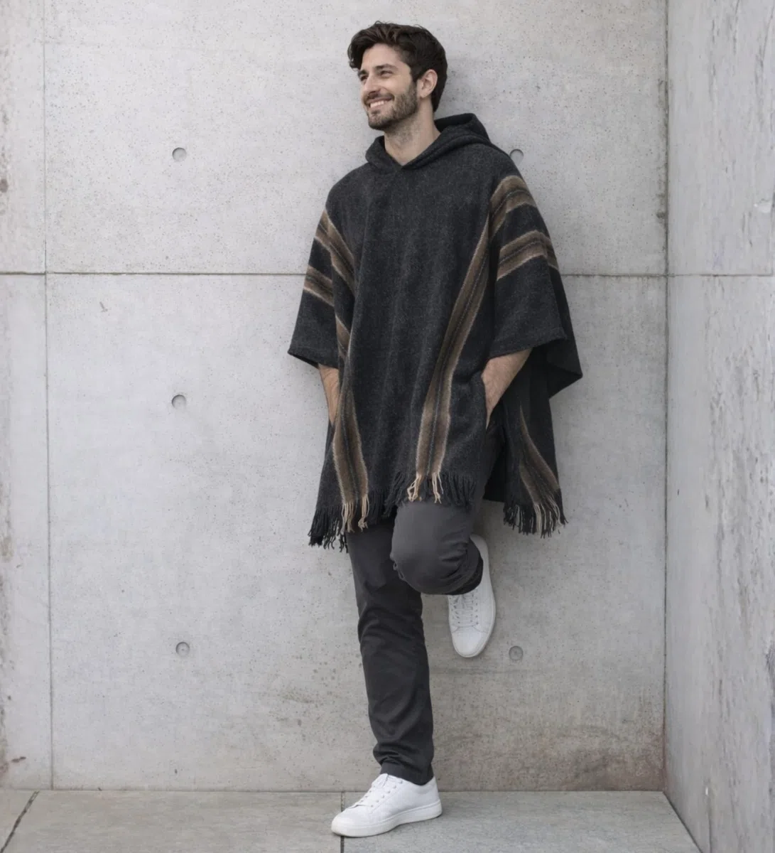 Gamboa Alpaka Wolle Poncho Herren Decke Ponchos Kapuze Cape Pancho Männer Mexikanischer Wollponcho Winter Cowboy Hippie Jacke