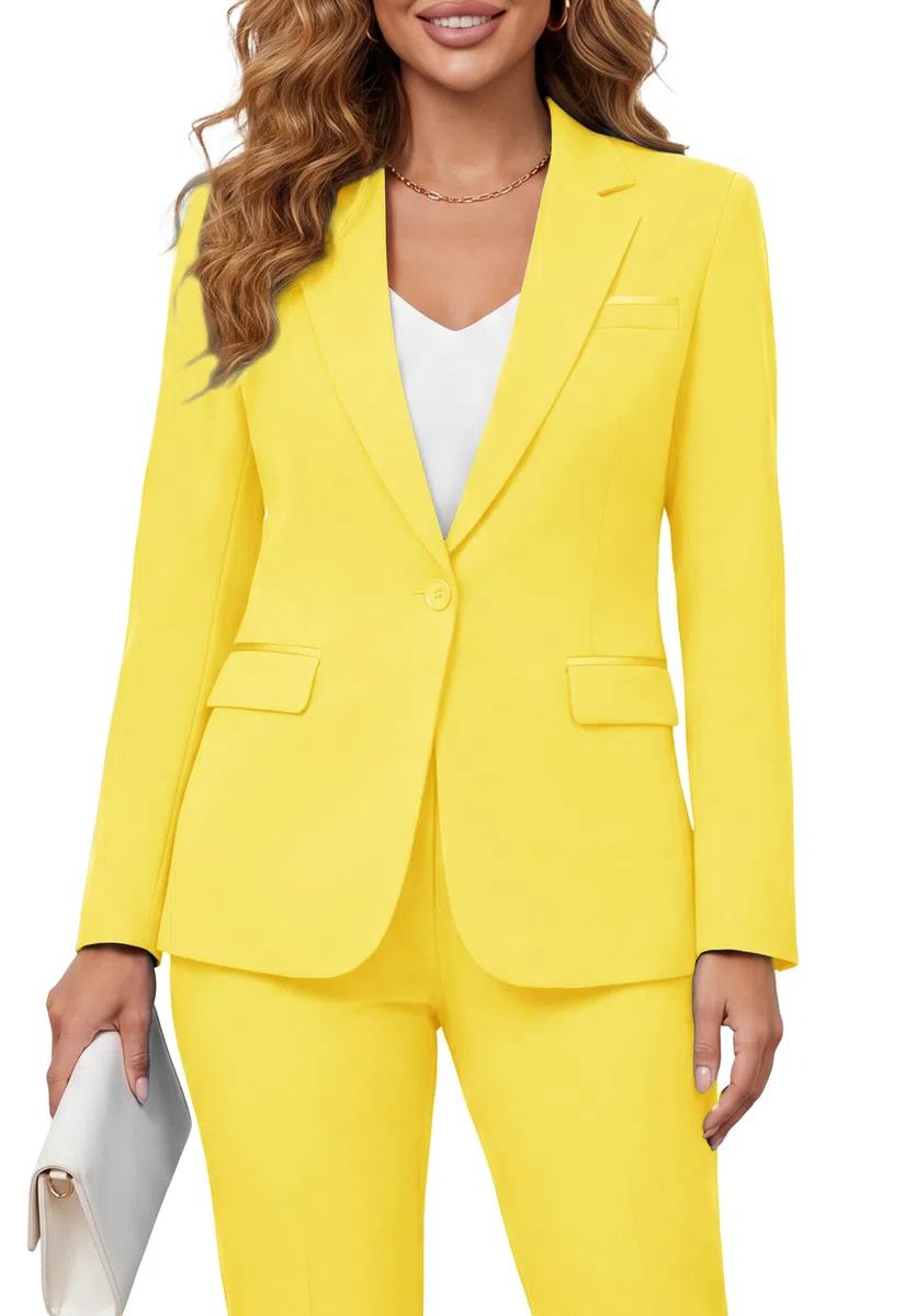 Kelyaa Damen 2-teiliges Set mit Revers mit Kerben, EIN Knopf, schmaler Schnitt, für Business, Büro, Arbeit, Smoking