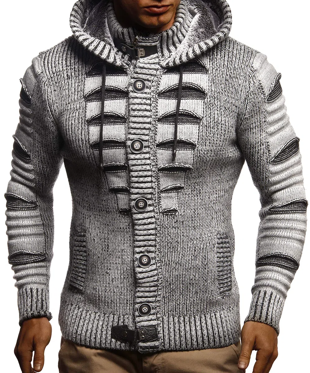 Leif Nelson Strickjacke Herren mit Kapuze & Reissverschluss - Strick Sweatjacke Männer Cardigan für Winter & Sommer