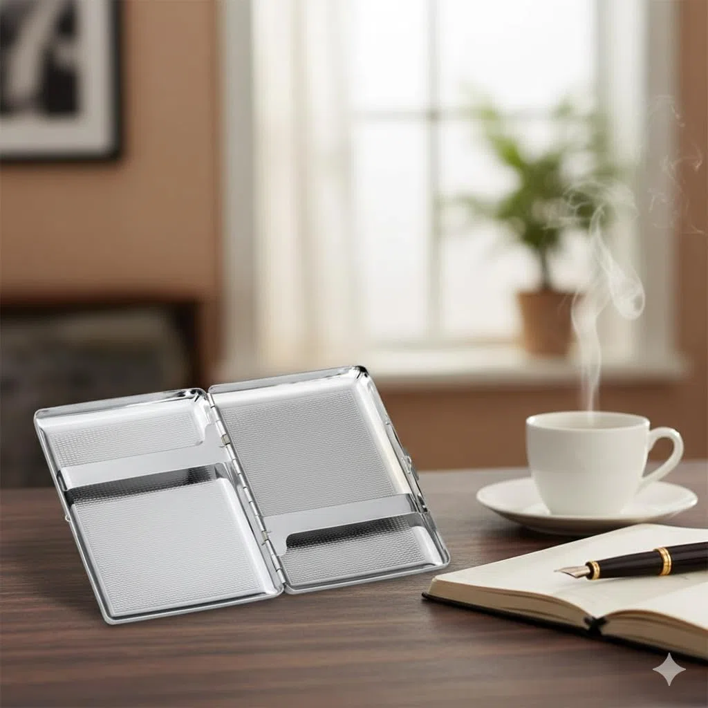 Zigarettenetui Doppelseitig Frankfurt 8,5x10,5 cm Silber Plated Versilbert mit Geschenkverpackung