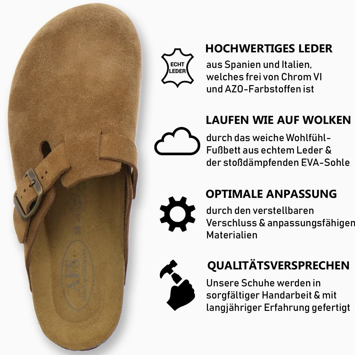 AFS-Schuhe 2900, Bequeme Damen Hausschuhe geschlossen, Clogs für Frauen aus Leder, Made in Germany