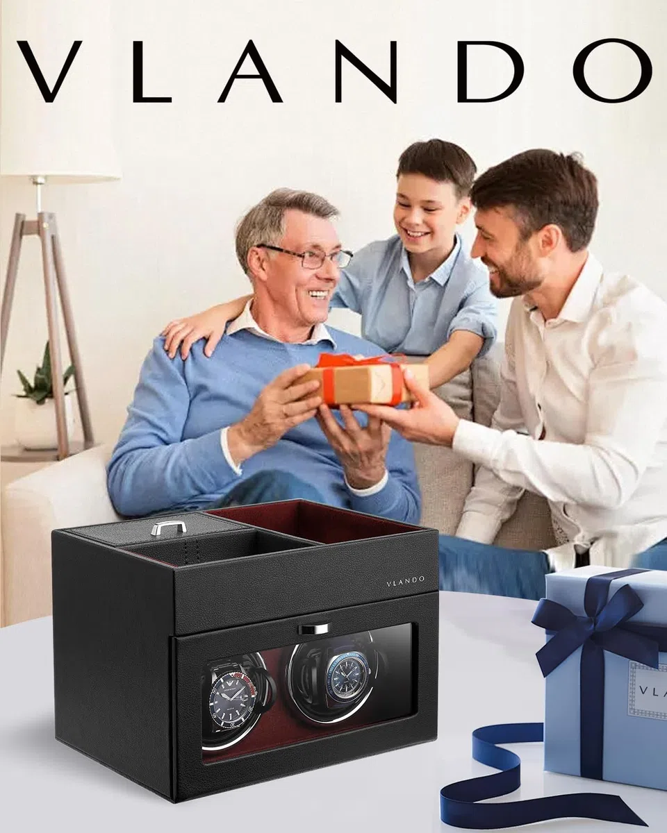 Vlando Automatische Uhrenbeweger 2 Uhren, Watch-Winder Leder mit Schmuckaufbewahrung Taschleerer, Japanischem Leisen Motoren, LED Beleuchtung, Wechselstromadapter, Luxuriöse Uhrenbeweger Box