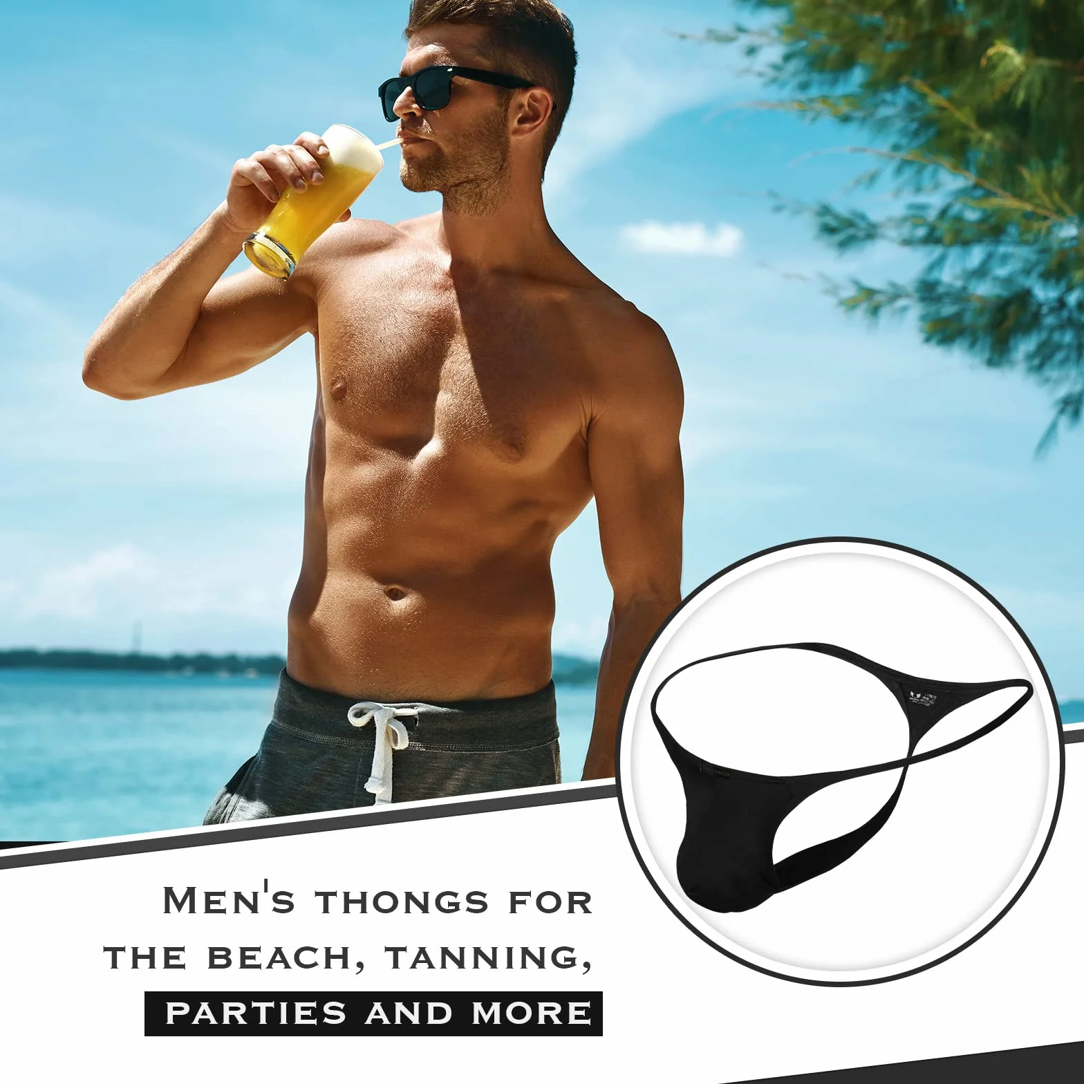 Neer Herren Niedrige Taillen G Strings Tanga Leichte Unterwäsche Männer Bikini, Schwarz