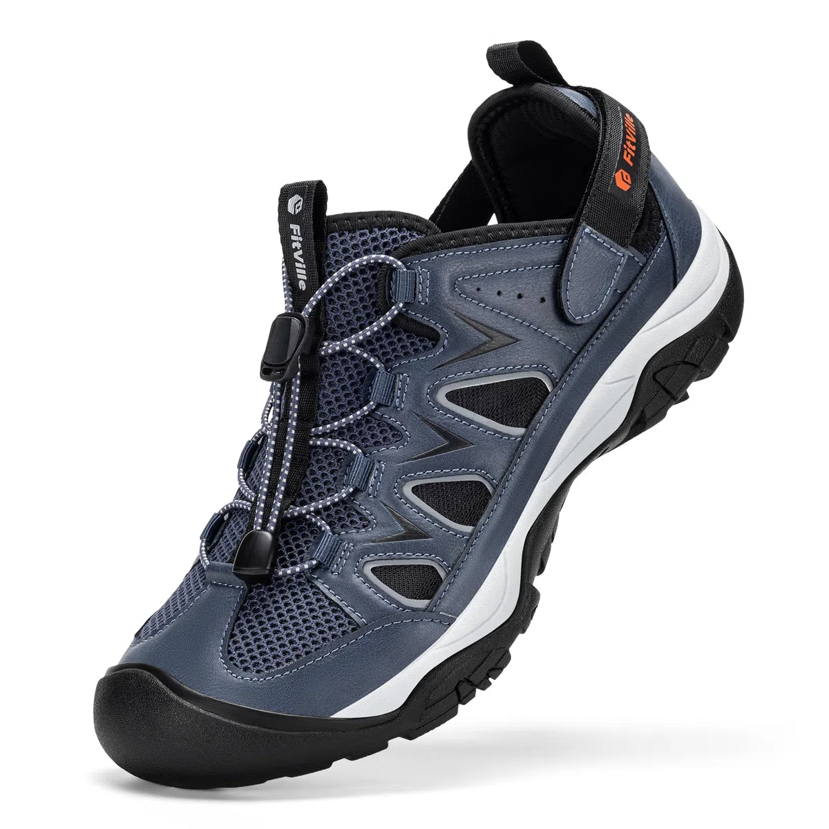 FitVille Weit Outdoor Sandalen Herren Sommer Trekkingsandalen Sport Sandalen mit Fußbett Leder Strand Wandersandalen Bequeme Orthopädische Sandalen Klettverschluss Geschlossen Slipper