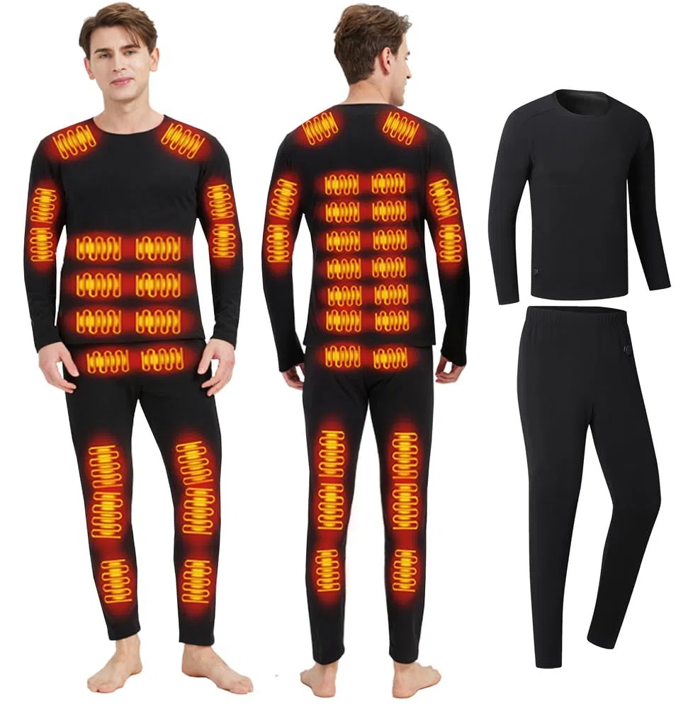 Beheizte beheizbare Unterwäsche Set Herren USB-Aufladung 42 Zonen intelligent beheizbar Thermounterwäsche Oberteile Hosen & S