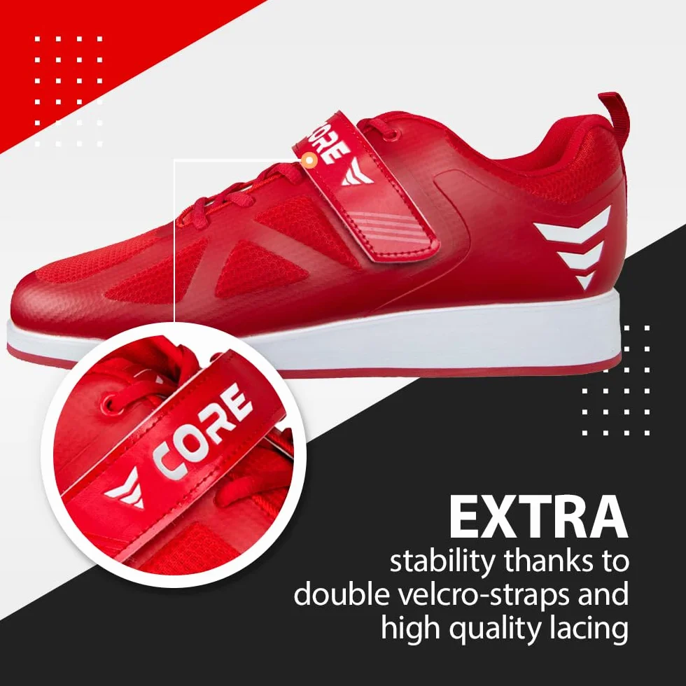 Nordcore Gewichtheberschuhe, Powerlifting Schuhe, Gewichtheberschuhe für Herren und Damen, Shoes for Weightlifting and Bodybuilding, Squat Schuhe, Gewichtheber Schuhe, Kreuzheben Schuhe Rot