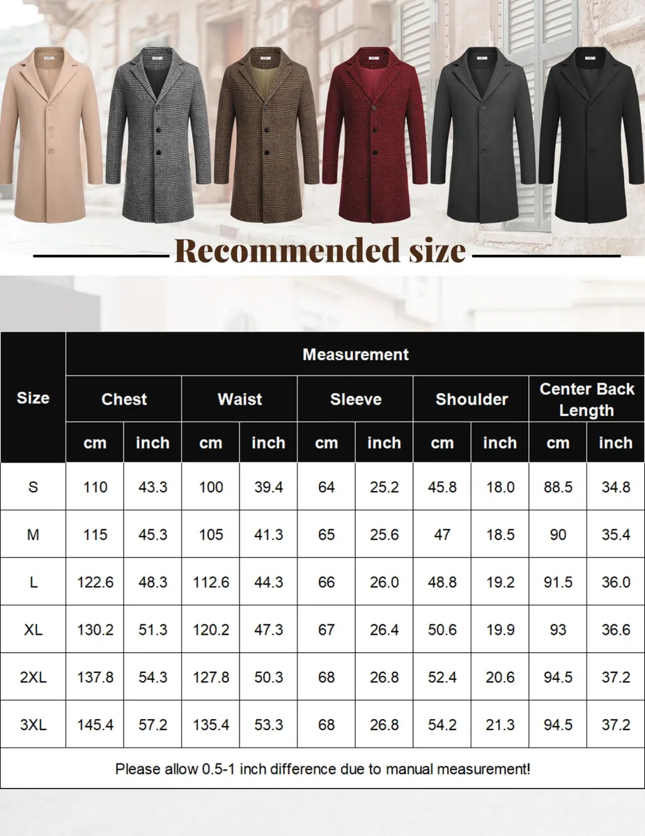 COOFANDY Herren Mantel Wintermantel Warm Herrenmantel Reverskragen Business Mantel Trenchcoat Winterjacke mit Taschen