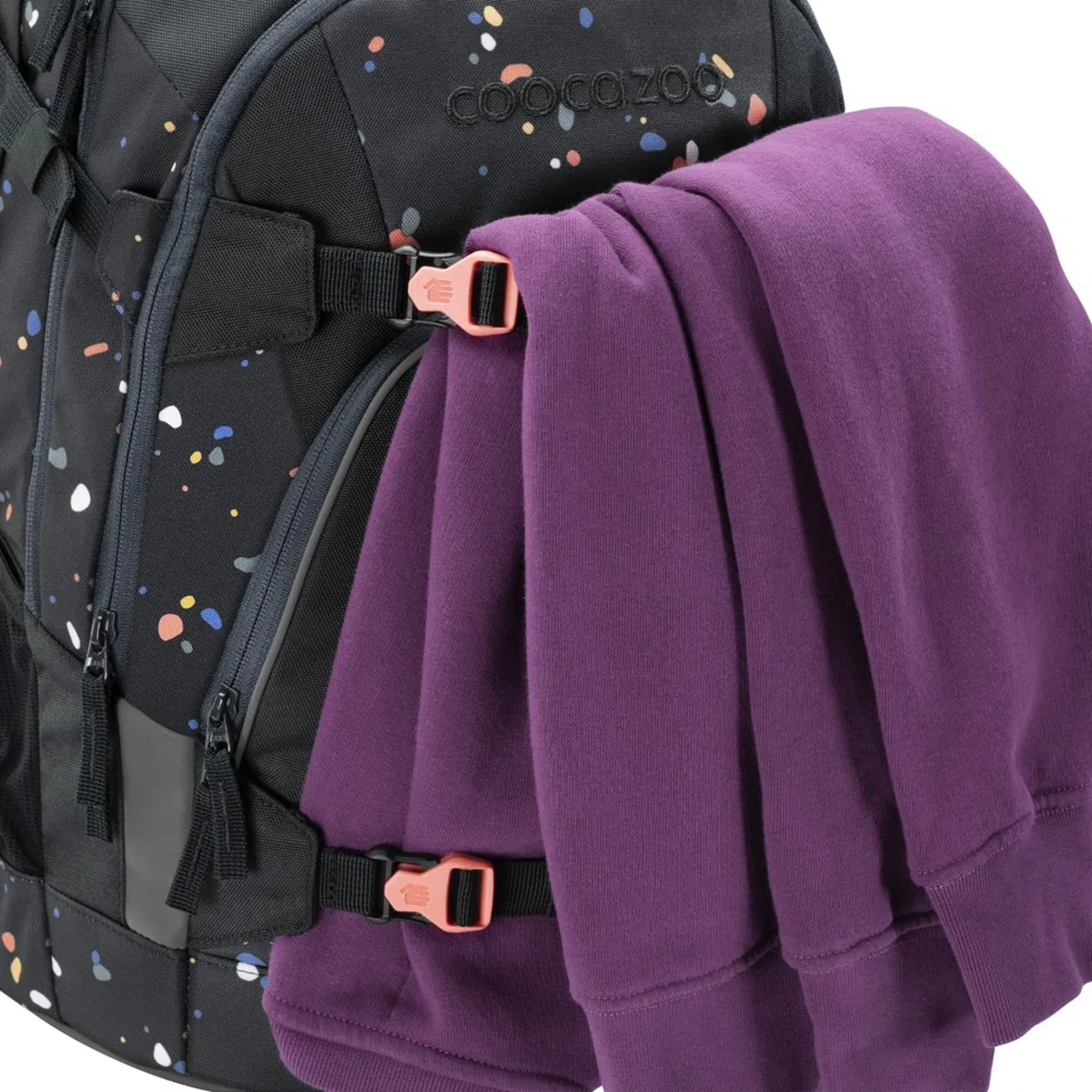 Coocazoo Schulrucksack-Set MATE „Sprinkled Candy“ 3-teilig, schwarz, ergonomischer 30L Tornister, mit Brust- und Hüftgurt für Kinder ab der 5. Klasse, inkl. Mäppchen und Geldbörse