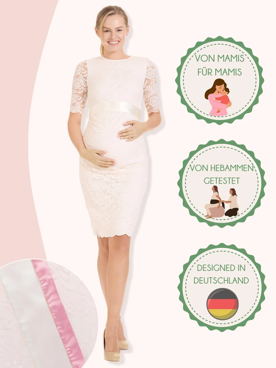 Herzmutter Umstandskleid festlich - Schwangerschaftskleid mit Spitze - Elegant - Hochzeit - besondere Anlässe - Kurzarm - 6200