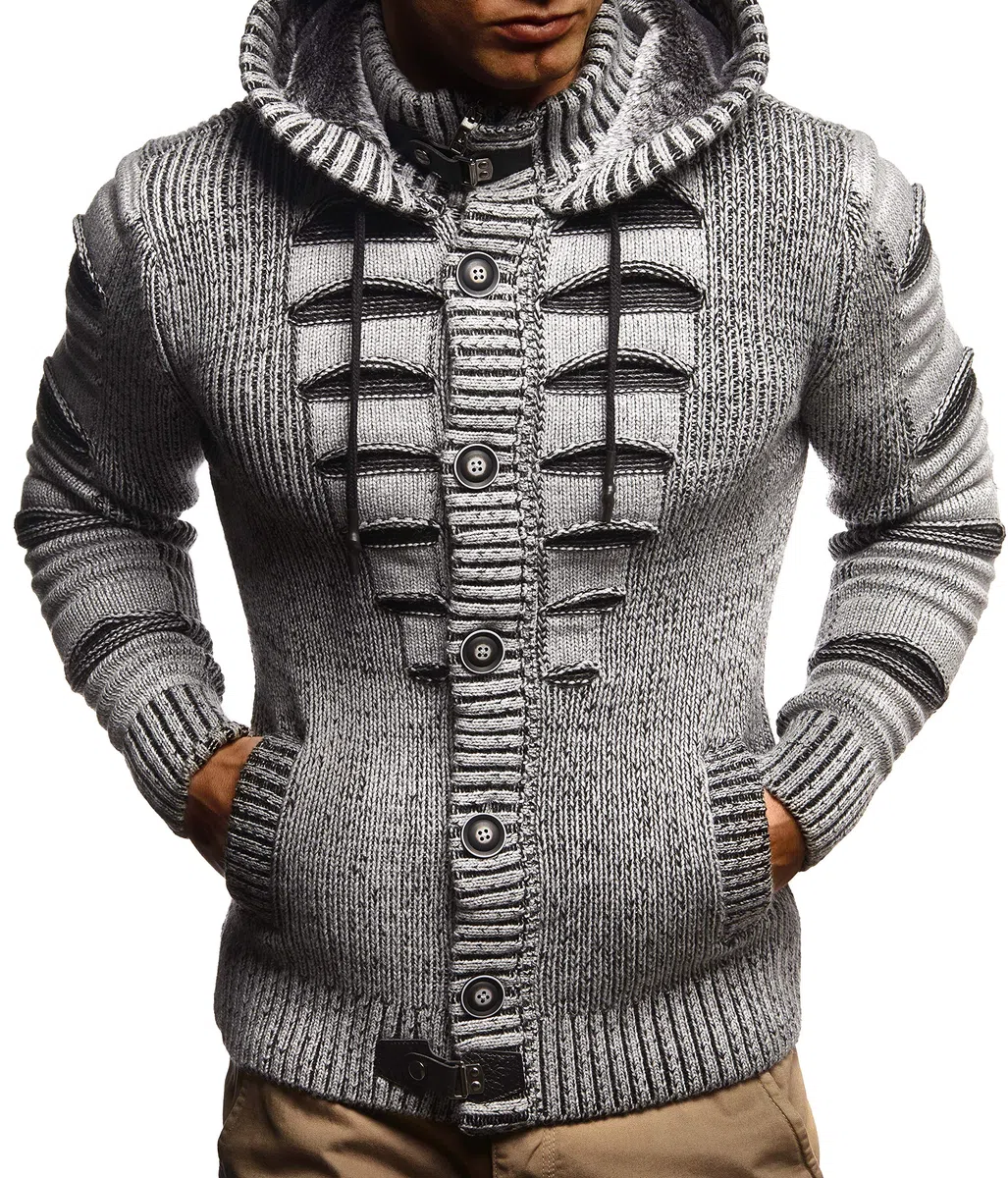 Leif Nelson Strickjacke Herren mit Kapuze & Reissverschluss - Strick Sweatjacke Männer Cardigan für Winter & Sommer