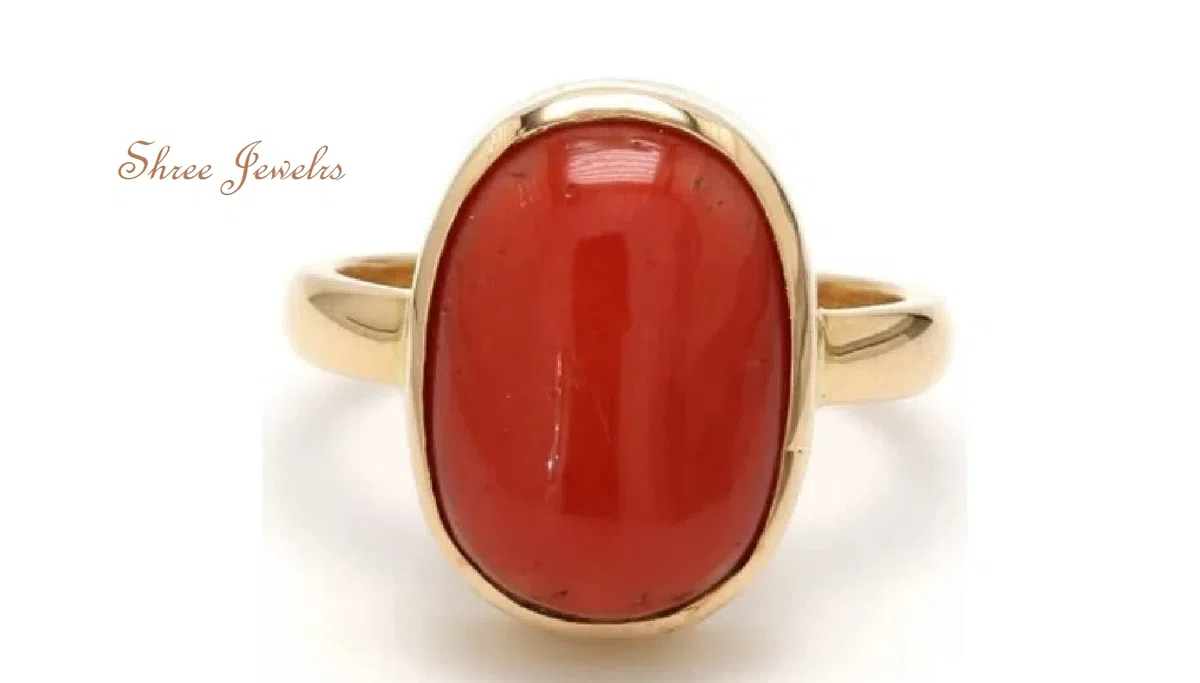 Art Deco Korallenring, Panchdatu, handgefertigter 14 Karat vergoldeter Ring für Damen und Herren, schönes Design, ideal (Größe 6 bis 16), 8, Edelstein Metall, Koralle