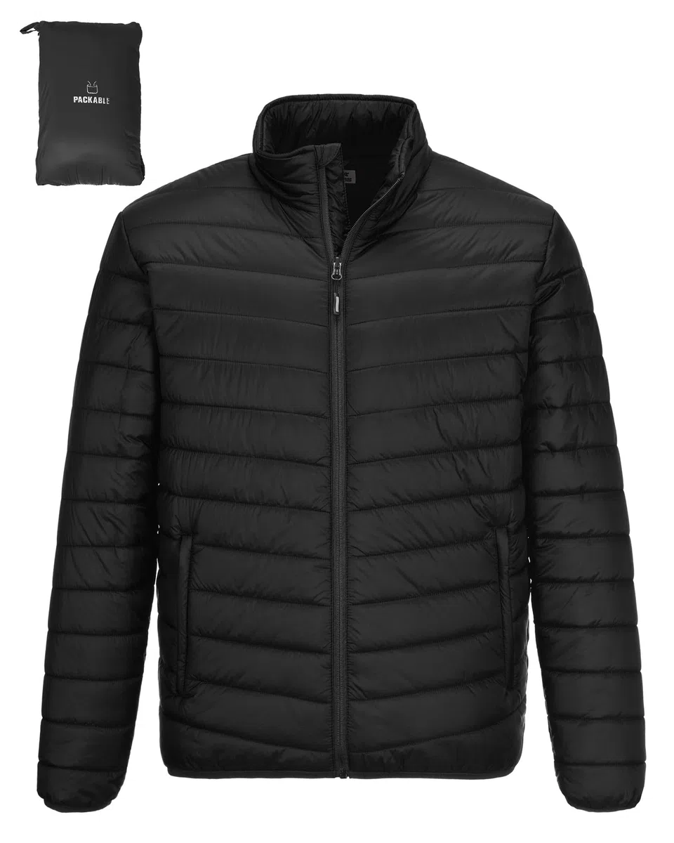 Outdoor Ventures Herren Steppjacke Packbare Leichte Warme Übergangsjacke Herren Wasserfeste Pufferjacke mit 3 Taschen für Outdoor Casual Wandern