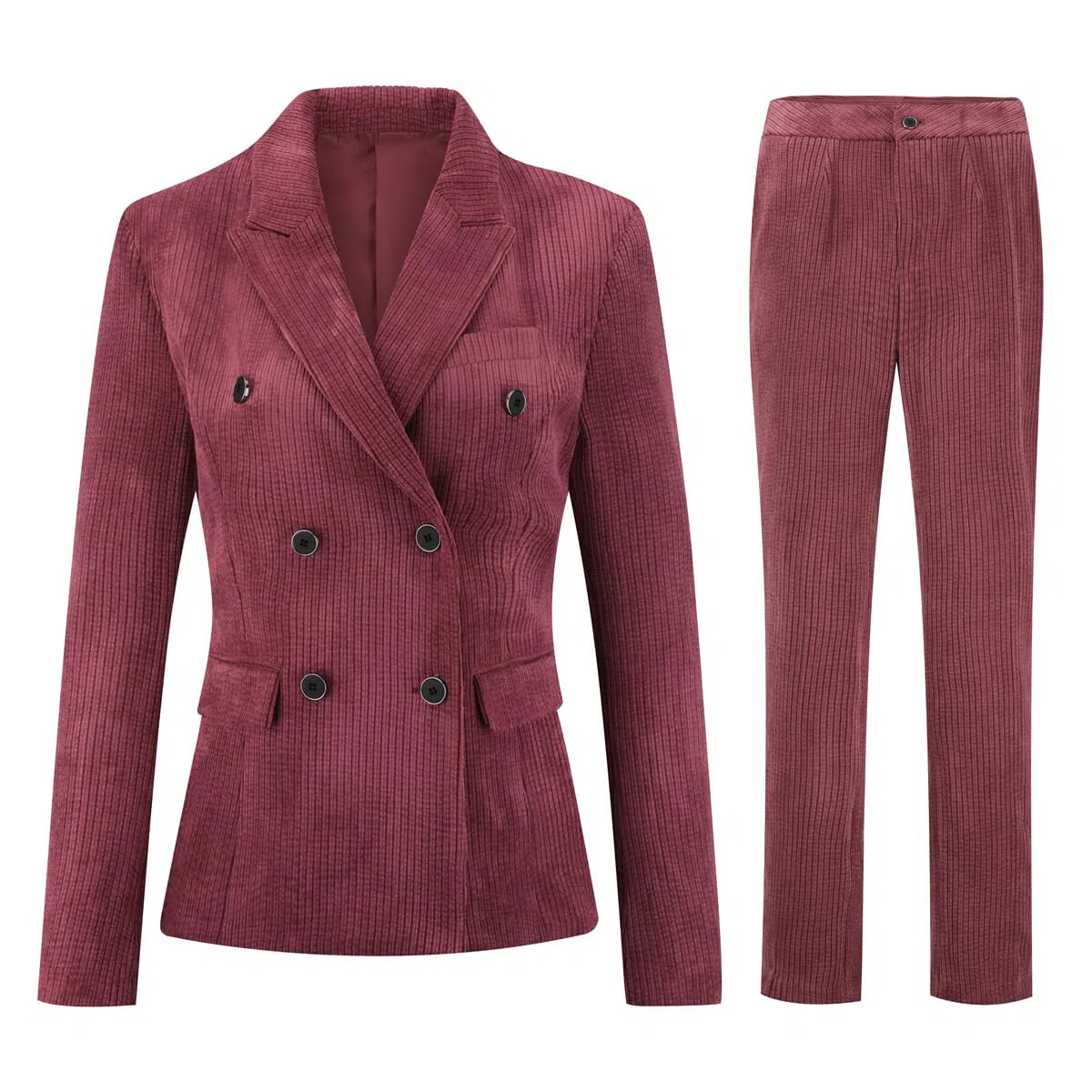 YFFUSHI Hosenanzüge für Damen Cord Slim Elegant Taillierter Business Blazer Hose Outfit für Office Anzug Set