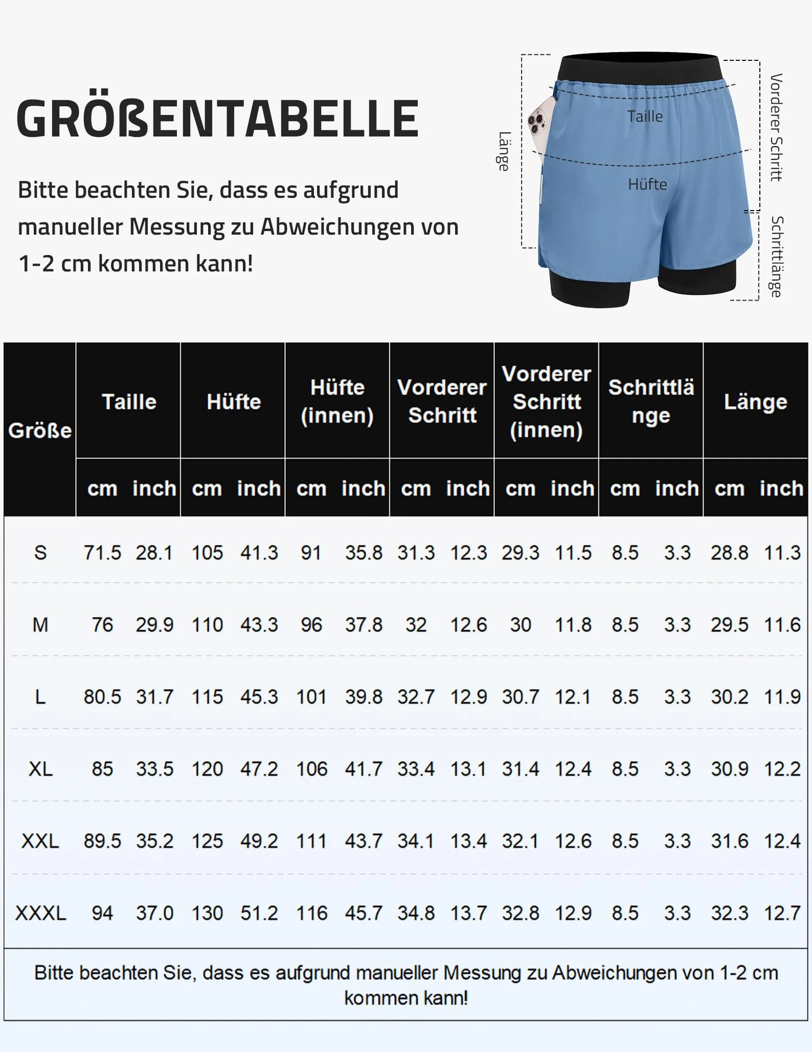 PINSPARK Herren Sport Shorts 2 in 1 Laufshorts mit Kompressionsshorts | Schnelltrocknende, atmungsaktive Marathon-Shorts, geeignet für Sommer-Fitness, Laufen, Wandern, Surfen und Radfahren