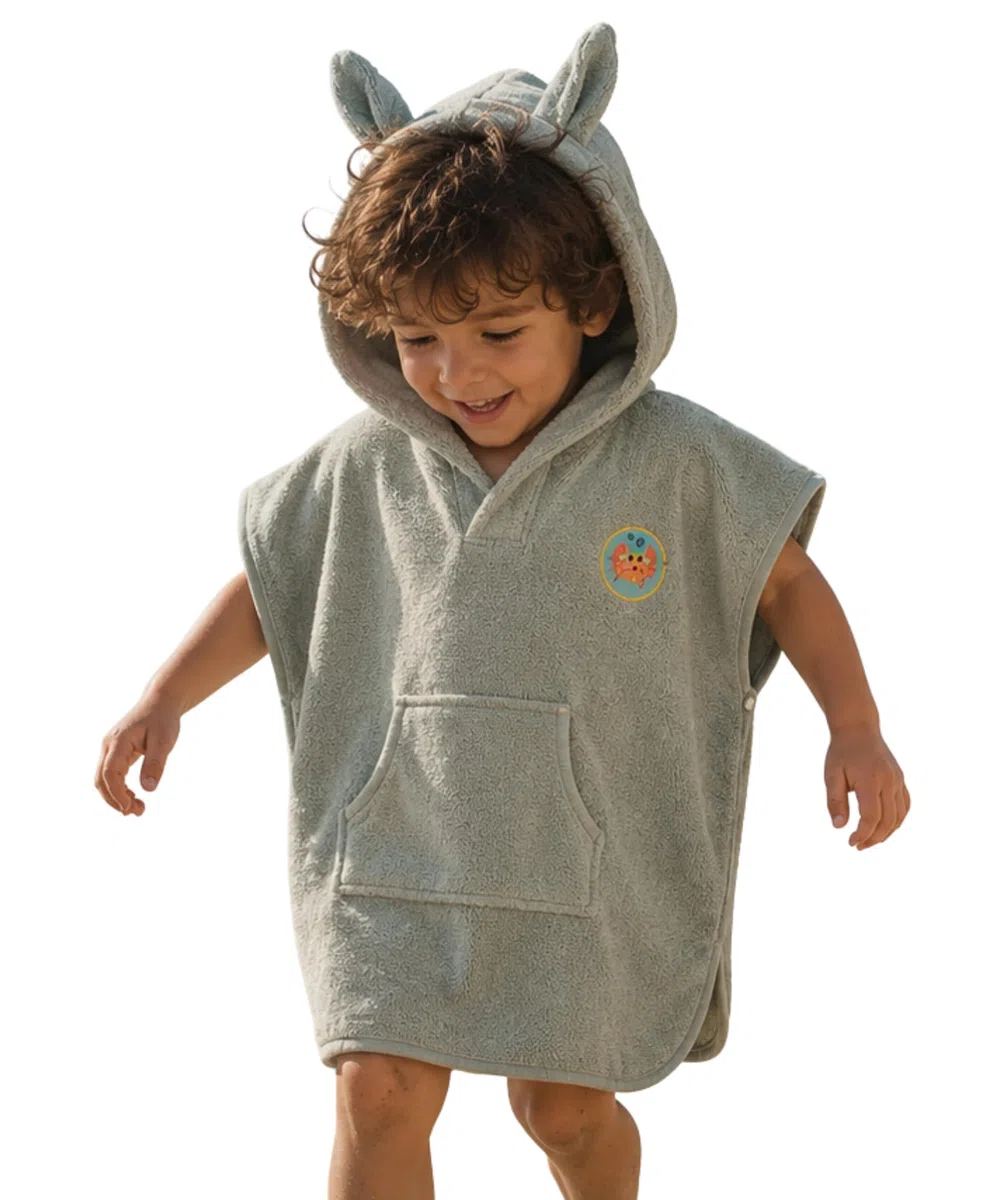 PandaHome Linden & Green Badeponcho Kinder, Frottee-Poncho für Jungen und Mädchen aus 100% Baumwolle, Morgenmantel mit Kapuze, Schnelltrocknend Weich Saugstark Bademäntel 400 g/m²