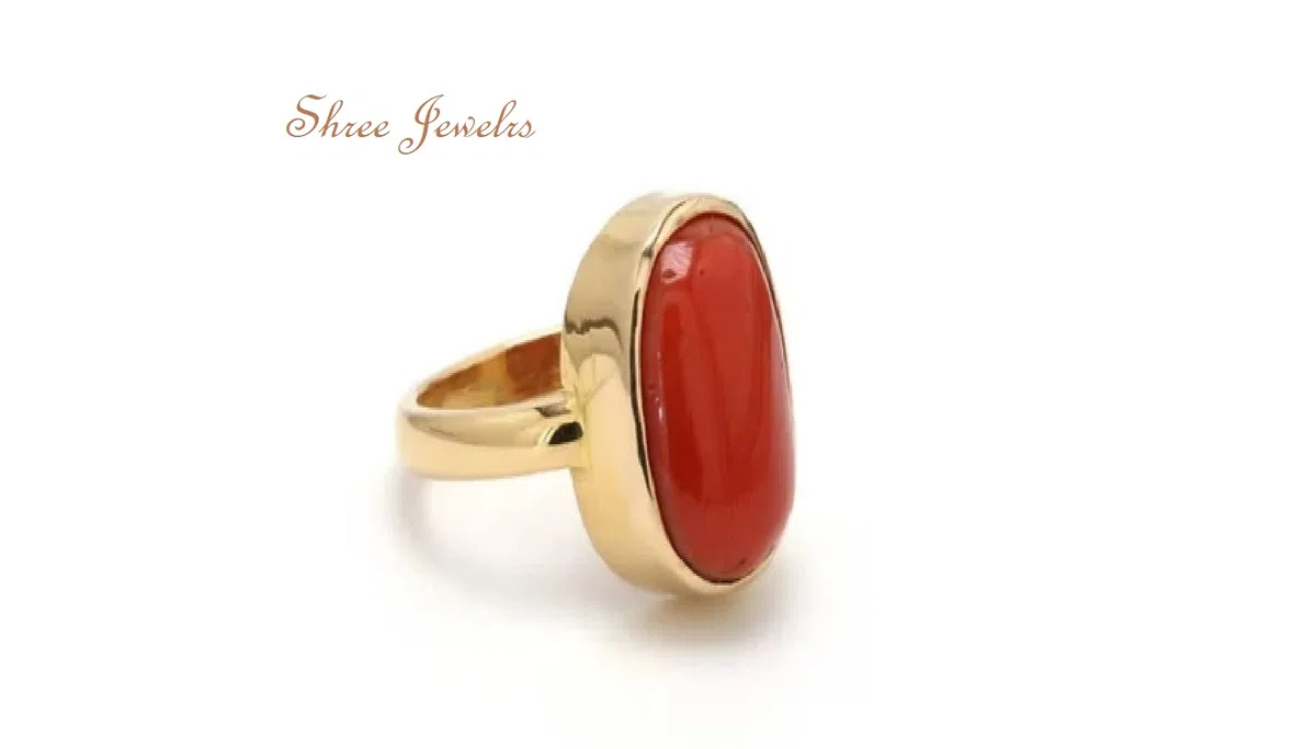 Art Deco Korallenring, Panchdatu, handgefertigter 14 Karat vergoldeter Ring für Damen und Herren, schönes Design, ideal (Größe 6 bis 16), 8, Edelstein Metall, Koralle