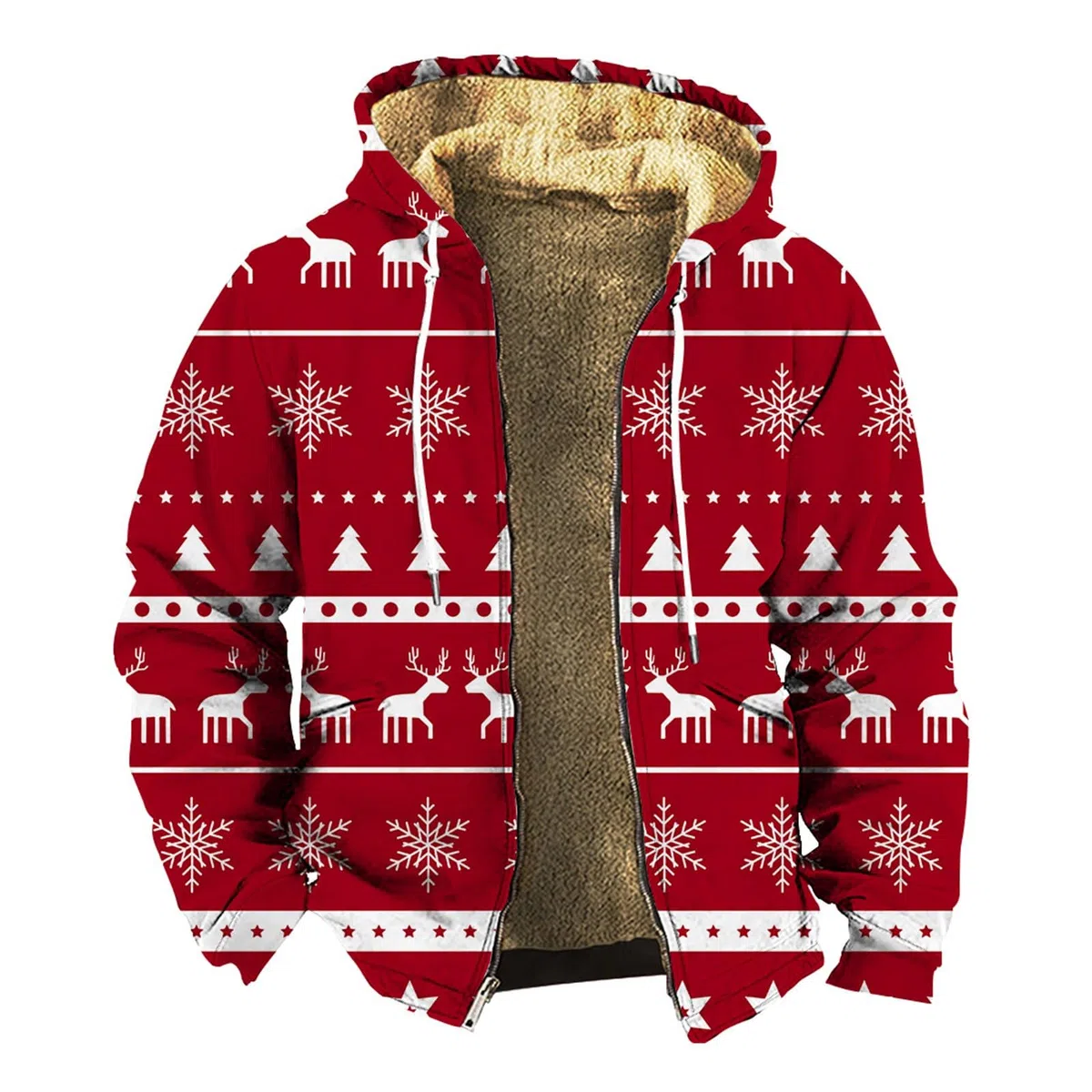 Generisch Herren Weihnachtsmantel mit Fleecegefütterter Winterjacke Mehrere Festliche Drucke Reißverschlussdesign